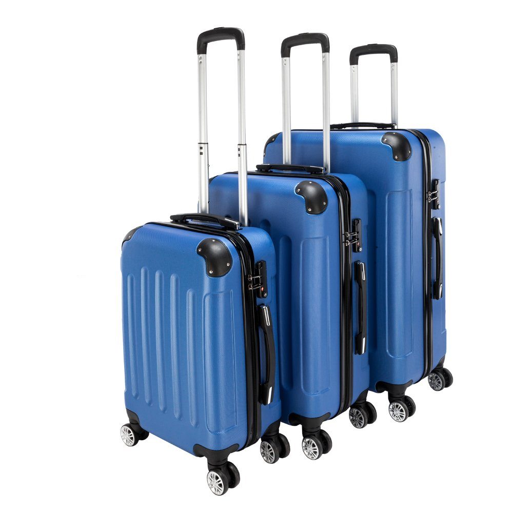 VINGLI Trolleyset 3 in 1 tragbarer ABS Trolley Koffer, Reisekoffer, Dunkelblau, 4 Rollen, mit viel Stauraum