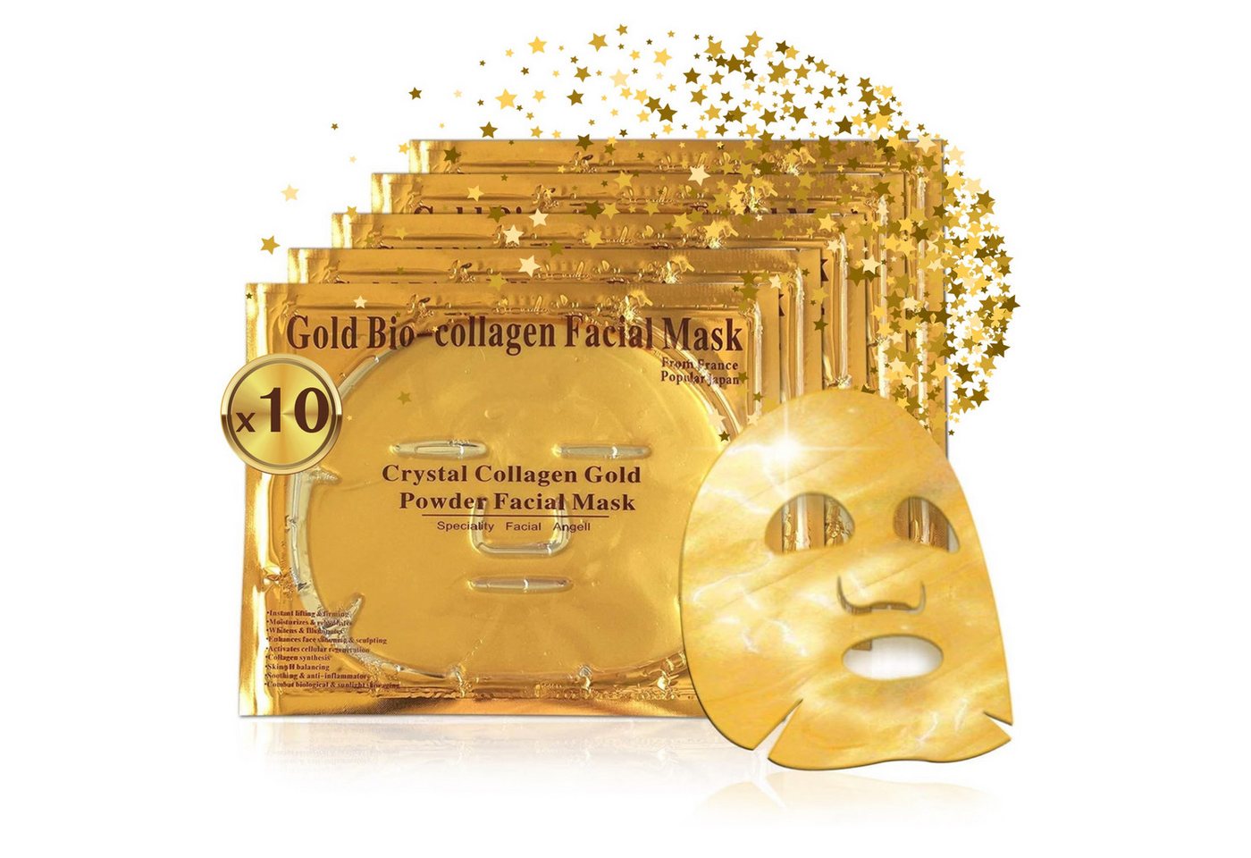 P-Beauty Cosmetic Accessories Gesichtsmaske Gold Collagen Maske Anti-Aging Feuchtigkeitsmaske, 10-tlg.