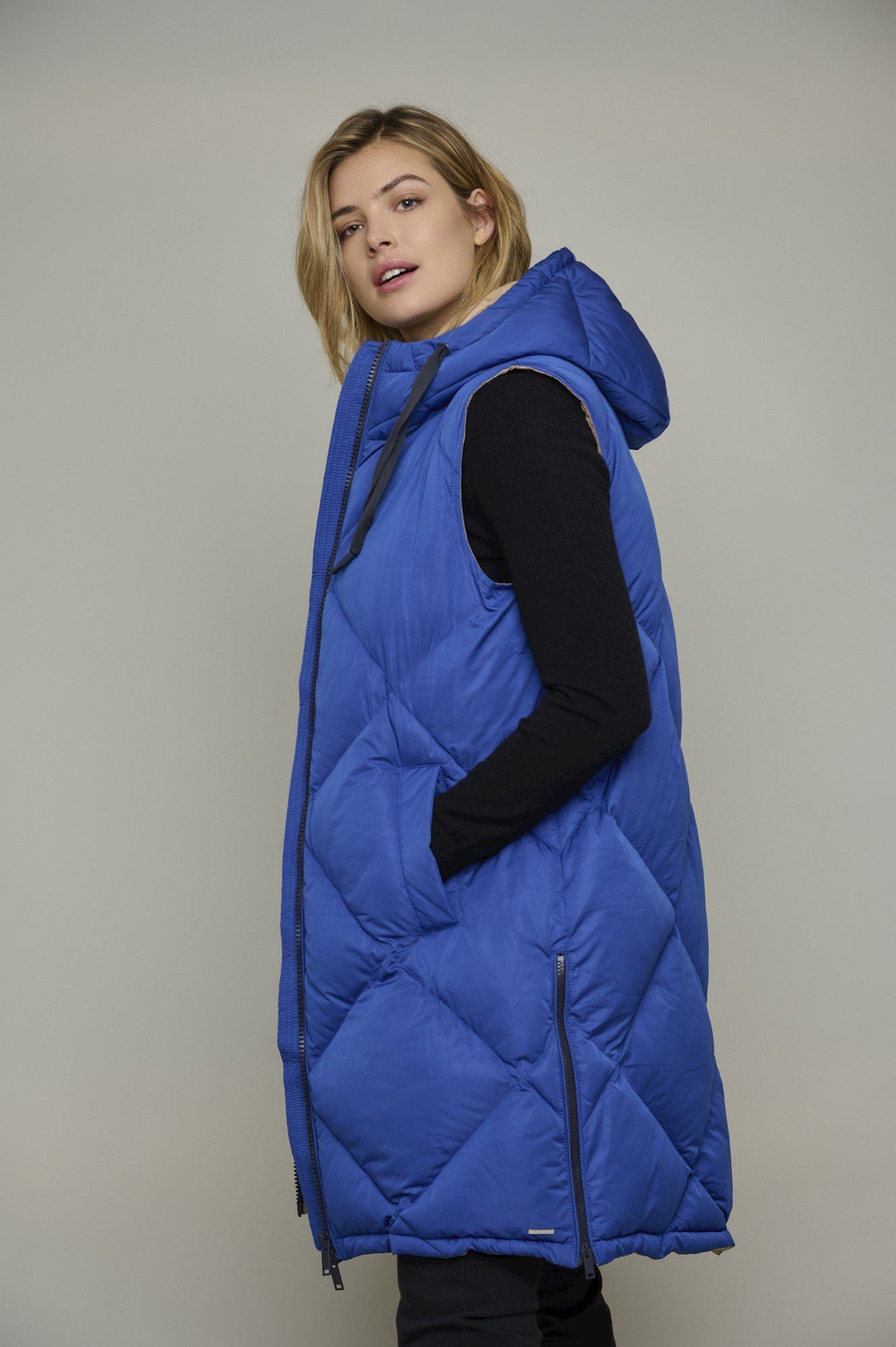 Longweste hooded Rino polyester waistcoat royal Padded blue & Pelle outershell recycled