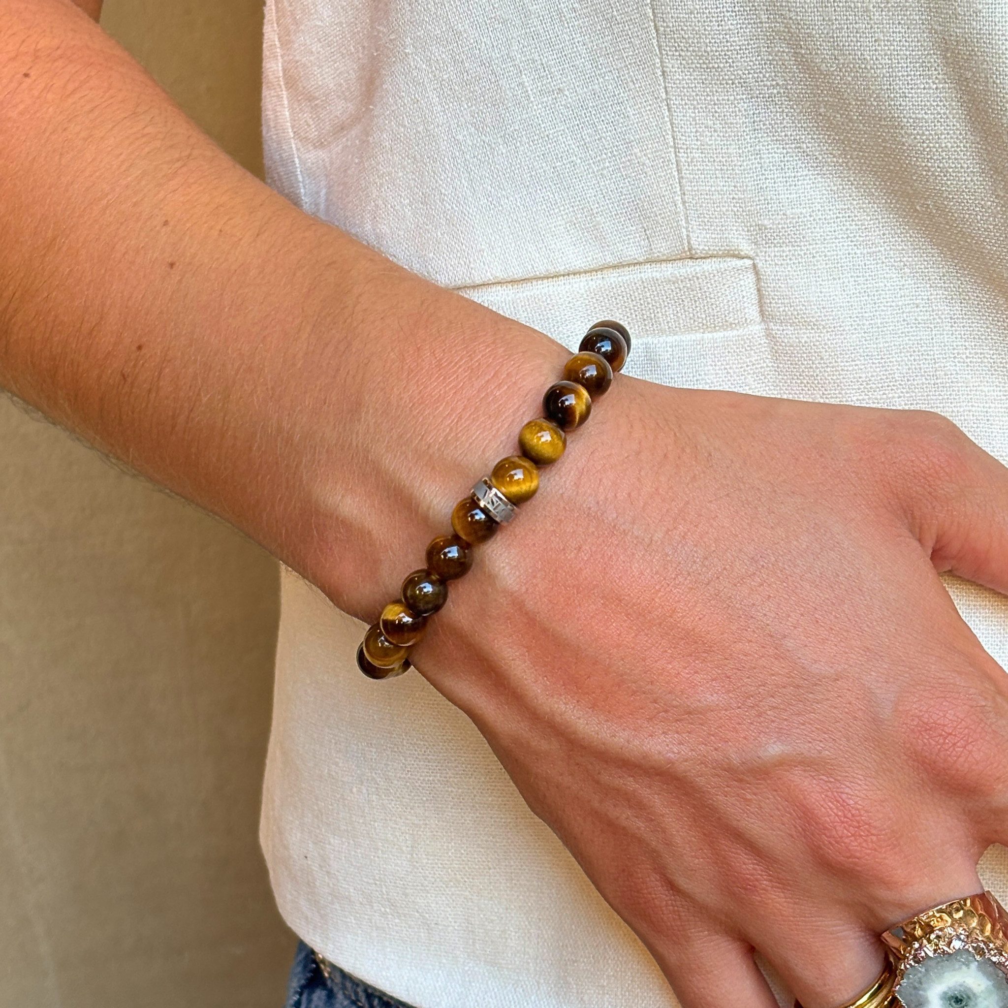 LAVISA Armband Armband Echte 8mm Edelstein Perlen, Kristalle, Heilsteine, Onesize, Echte Edelsteine, Rostfreies Edelstahl, Wasserfest