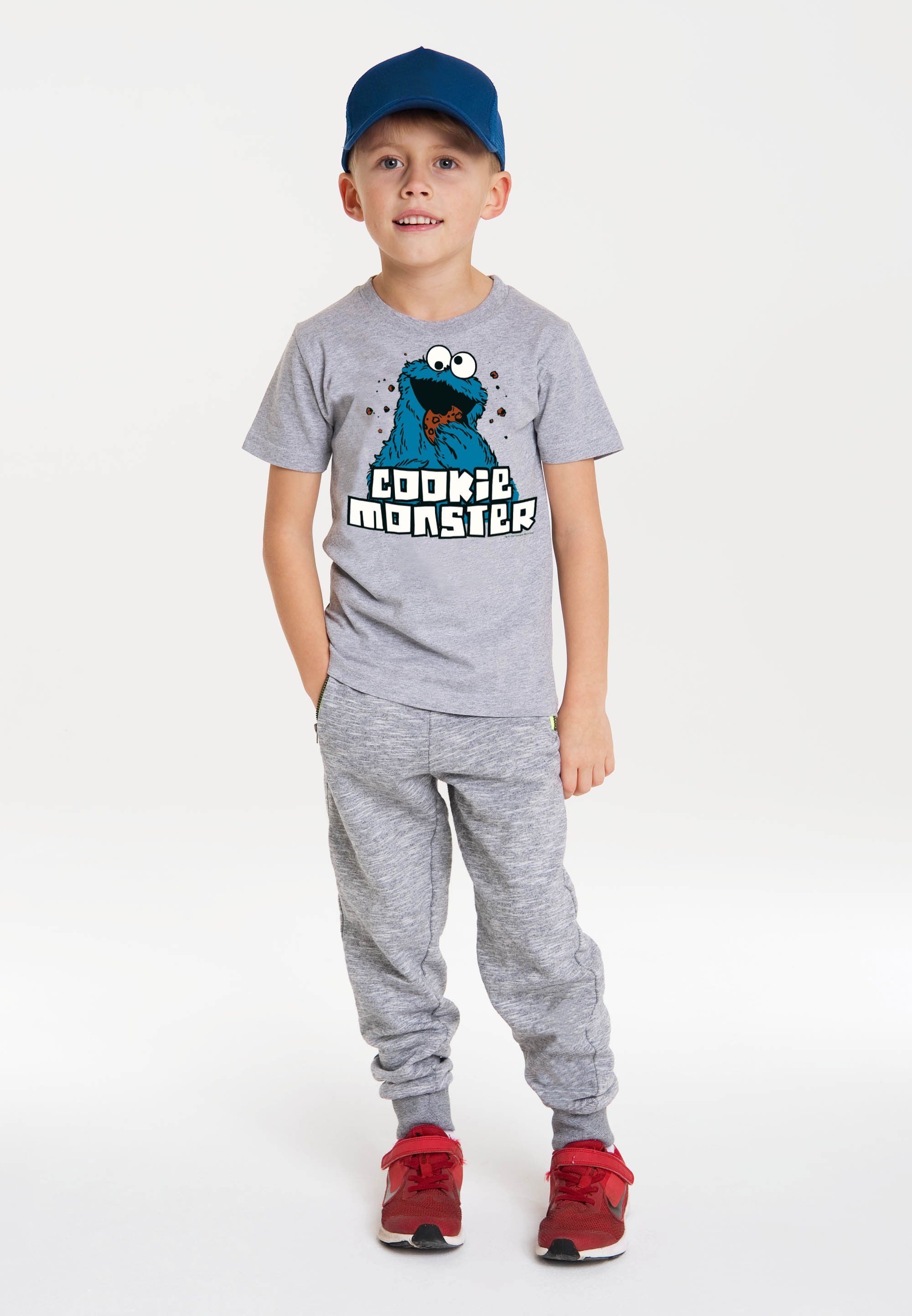 Sesamstraße coolem T-Shirt - Krümelmonster LOGOSHIRT Frontprint mit grau