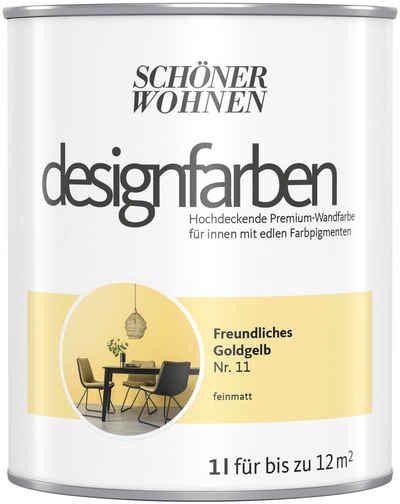 SCHÖNER WOHNEN FARBE Wand- und Deckenfarbe designfarben, 1 Liter, Freundliches Goldgelb Nr. 11, hochdeckende Premium-Wandfarbe