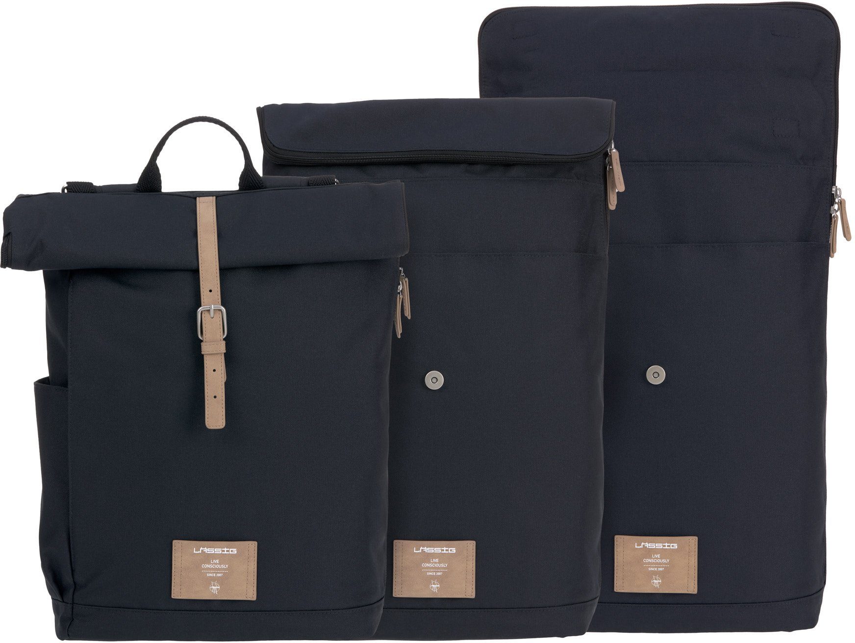 LÄSSIG Wickelrucksack Green Label, Rolltop, night Blue, PETA-approved vegan; zum Teil aus recyceltem Material