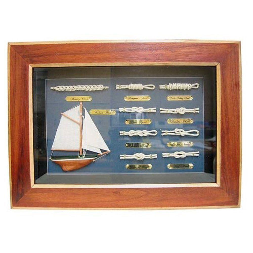 Linoows Dekoobjekt Knotentafel hinter Glas, Knotenbild, Segelyacht und Knoten, detailgetreue Dekoration