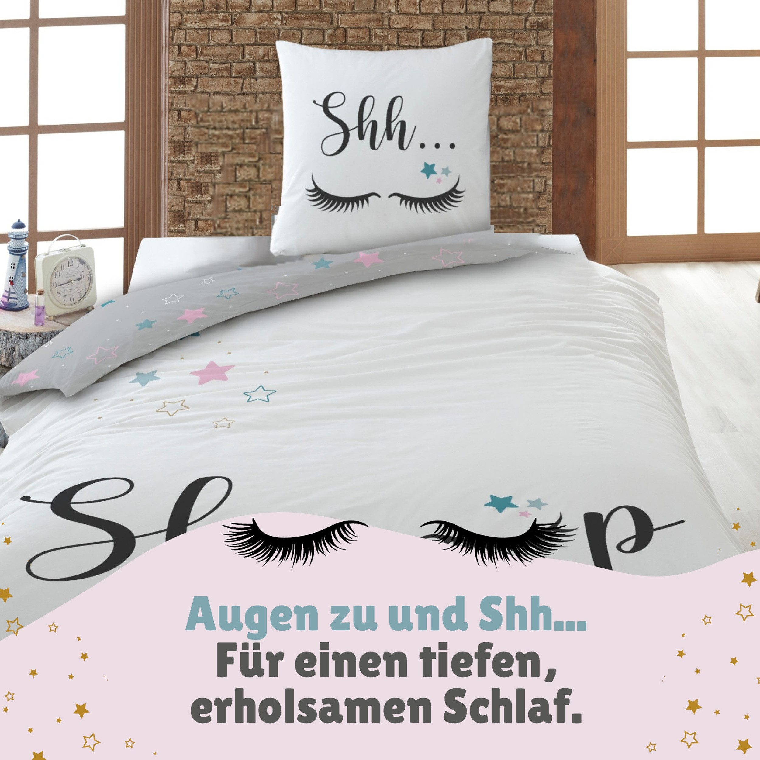 Familando Jugendbettwäsche "Sleep" Sweet Dreams Grau 135x200 80x80 cm für M günstig online kaufen