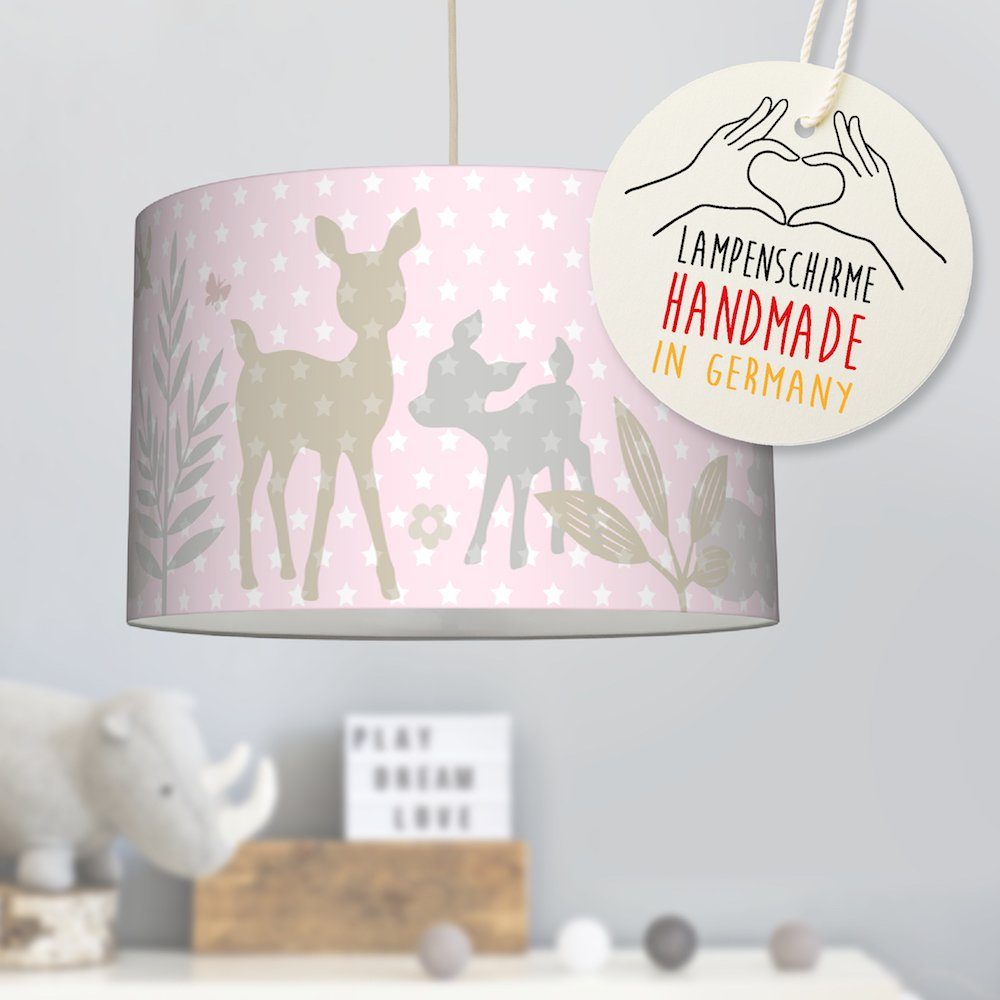 lovely label Pendelleuchte Lampe Häschen & Rehe rosa - Kinderzimmer  Hängelampe, LED wechselbar, Warmweiß