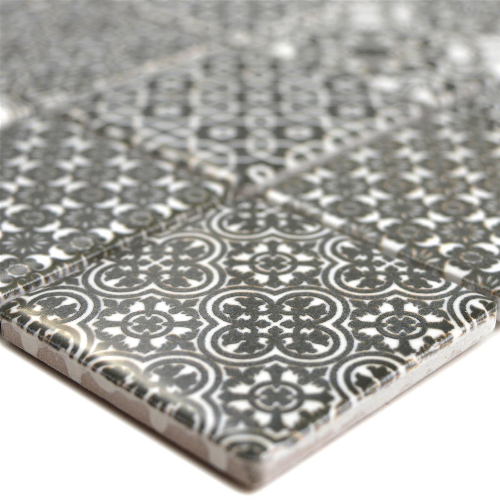 Mosafil Mosaikfliesen Keramik Mosaikfliesen Daymion Retrooptik Quadrat 47 Schwarz, Keramik 29.700x29.700, schwarz-grau, Verlegefertig auf ein Netz geklebt - Frostsicher - Wasserfest