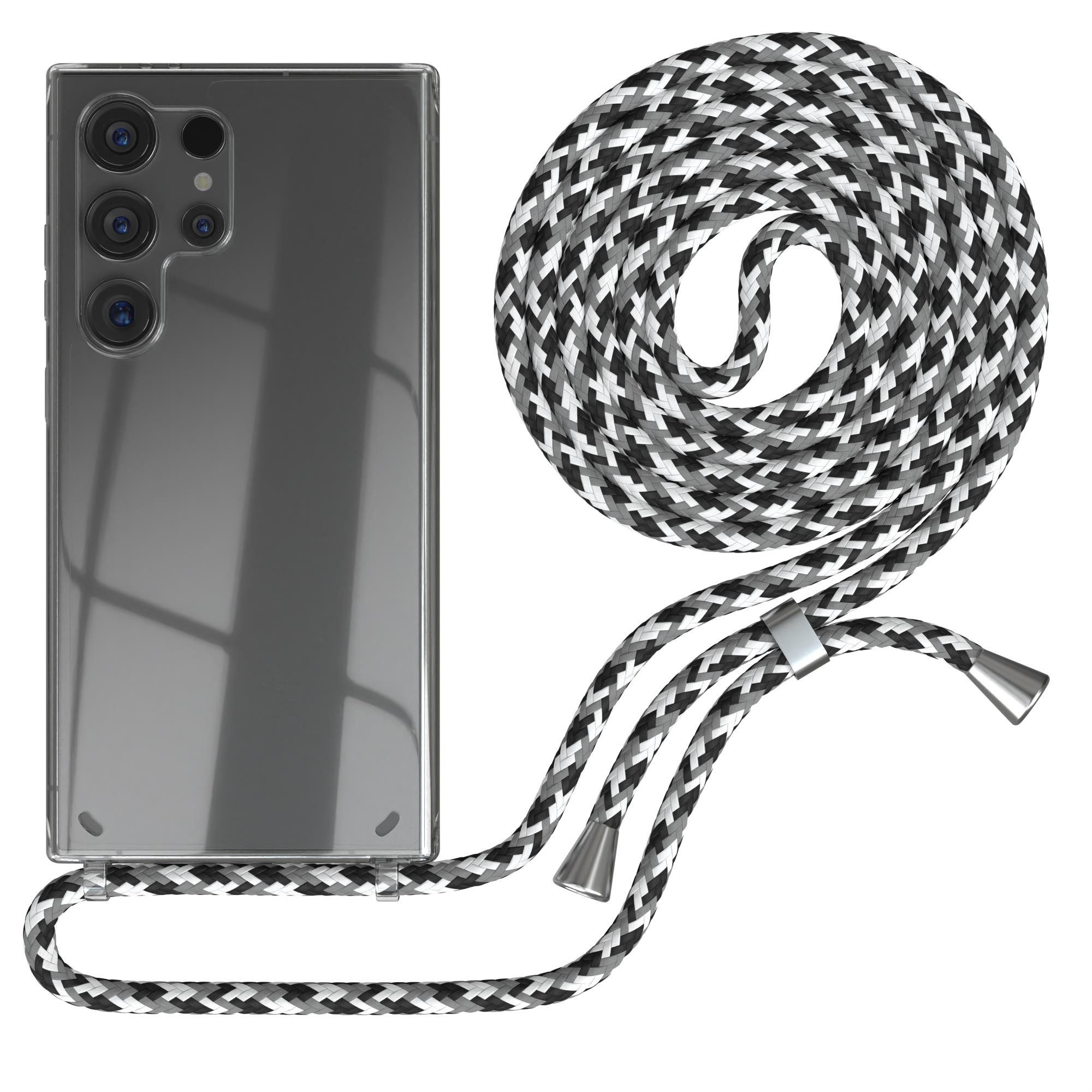 EAZY CASE Handykette mit-/ ohne Magsafe Hülle für Galaxy S24 Ultra 6,8 Zoll, Kette zum Umhängen mit Umhängeband mit Riemen Schwarz Camouflage