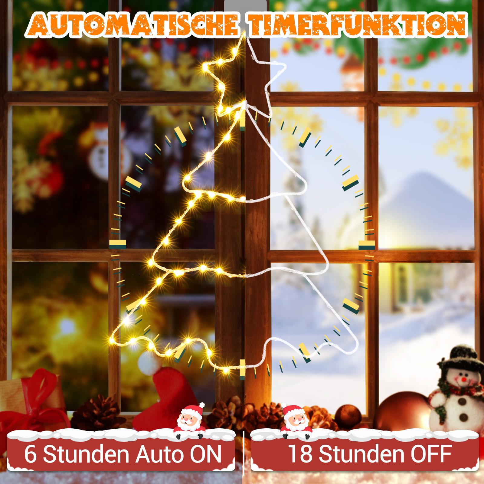 Quntis LED-Lichterkette Lichtervorhang weihnachtsdeko fenster, weihnachtsbaum mit beleuchtung, 8 Modi mit Timer IP44 Batteriebetrieben Innen Außen Fensterdeko – Bild 5 von 5