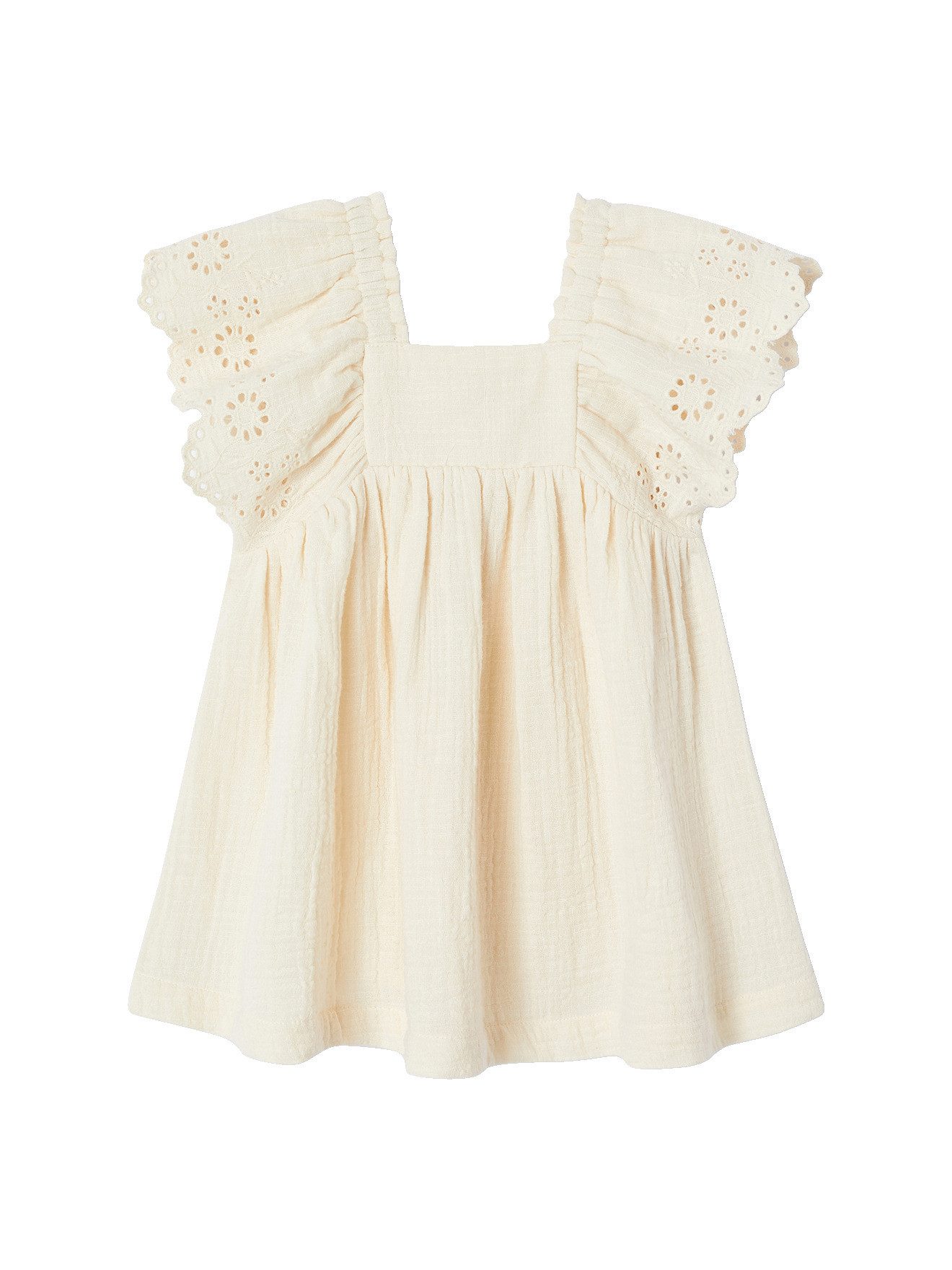 vertbaudet Minikleid Baby Musselin-Kleid mit Volantärmeln