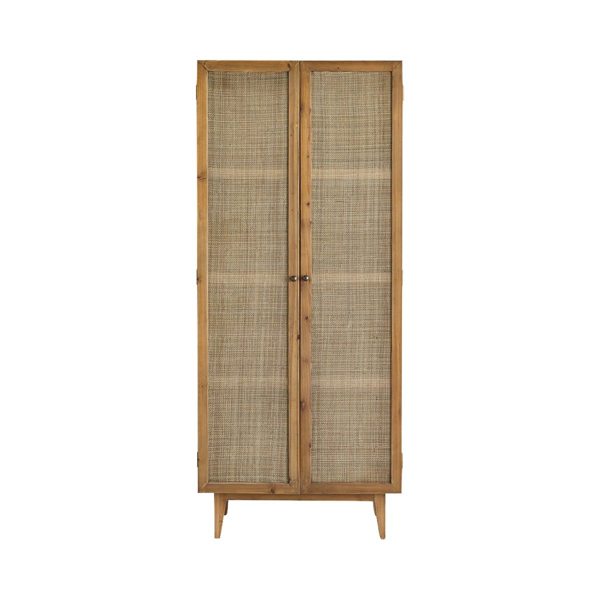 Tikamoon Garderobenschrank Schrank aus Pinienholz und Rattangeflecht 200 Ninon