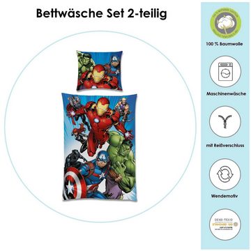 Kinderbettwäsche Marvel Avengers im Comic Stil 135x200 80x80cm aus 100% Baumwolle, Familando, Renforcé, 2 teilig, mit allen wichtigen Avengers