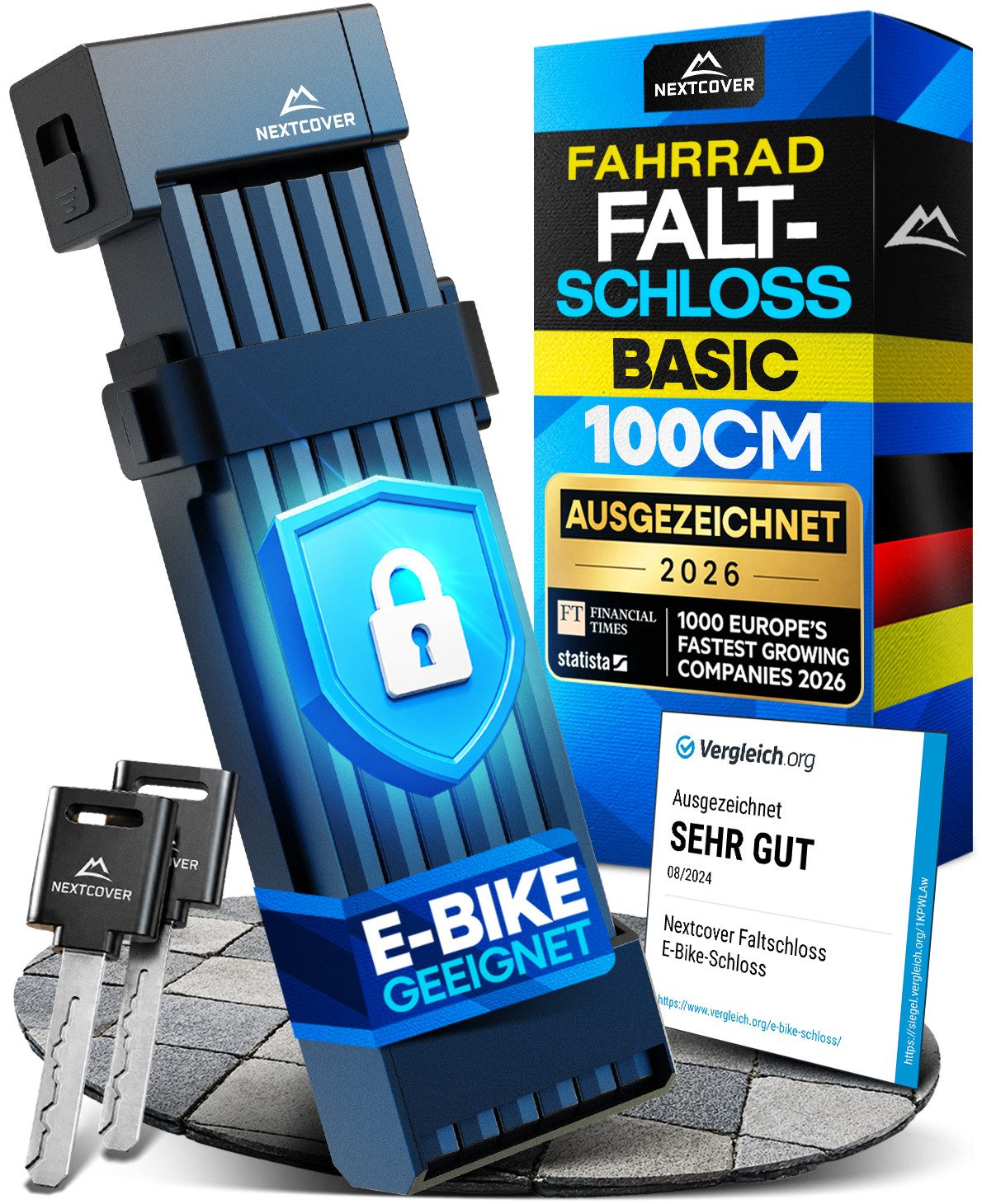 Nextcover Faltschloss NEXTCOVER® Faltschloss Fahrrad mit SteelSecure-Technologie