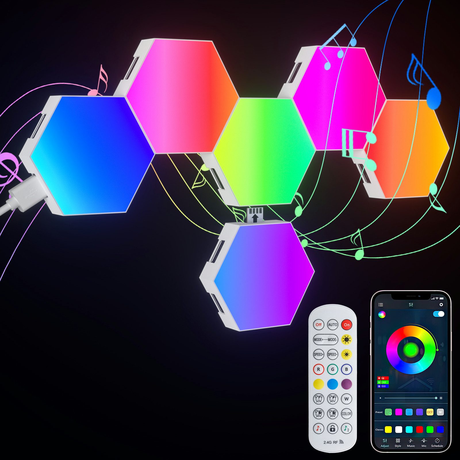skelo LED Wandleuchte LED Sechseck Gaming Wandleuchte, 6-20PCS Hexagon RGB LED Panel, Gamer Lampe, Sechseck Waben Gaming Deko Wand Licht, Led Hexagon, Farbwechsel, Helligkeitseinstellung, Geschwindigkeitskontrolle, Zeiteinstellung und Musiksynchronisation, 16 Millionen Farben, RGB-Technologie, weiche Beleuchtung ohne Flackern