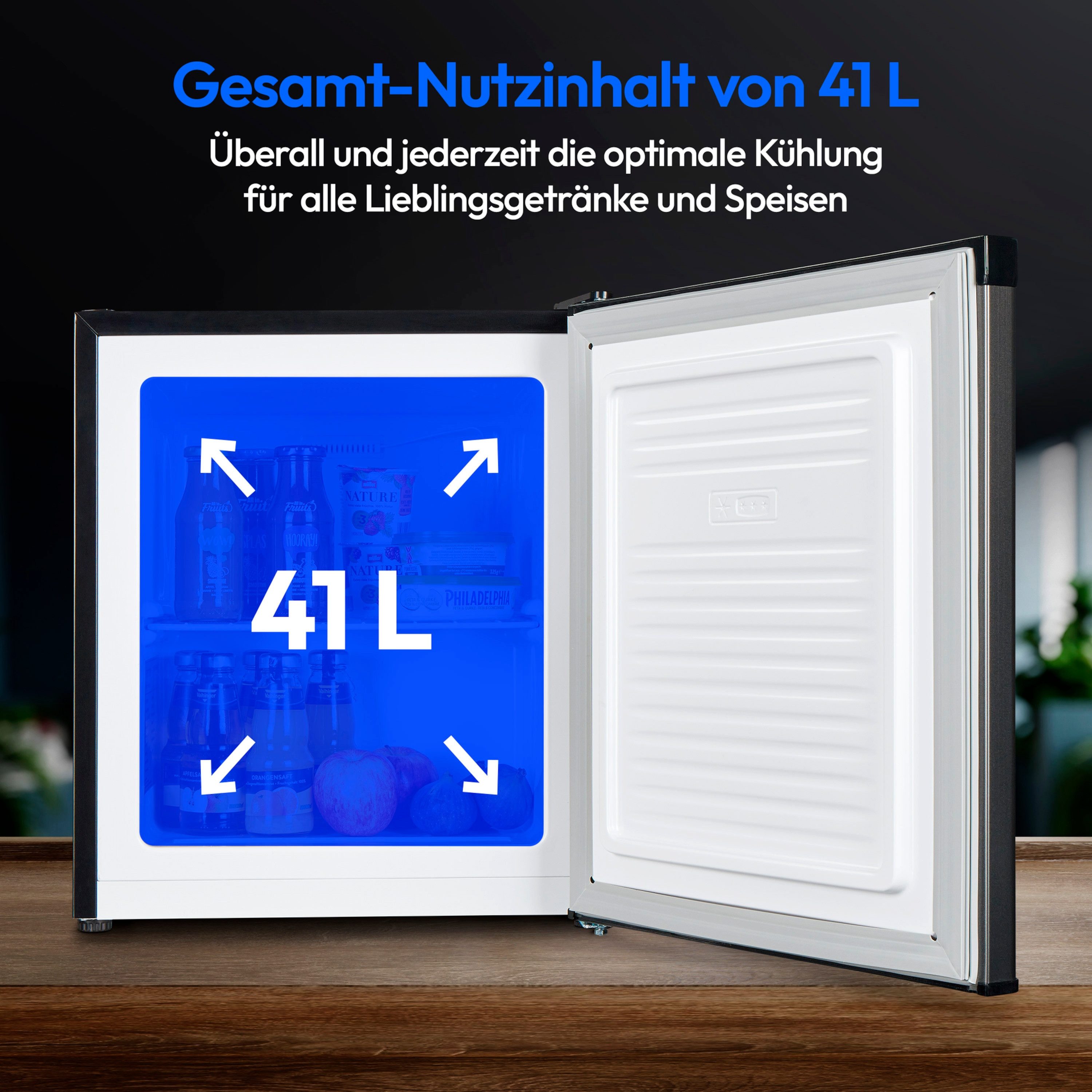 Medion® Kühlschrank MD37724, 51 cm hoch, 44 cm breit, 41 Liter, Türanschlag wechselbar, manuelle Temperatureinstellung – Bild 4 von 5