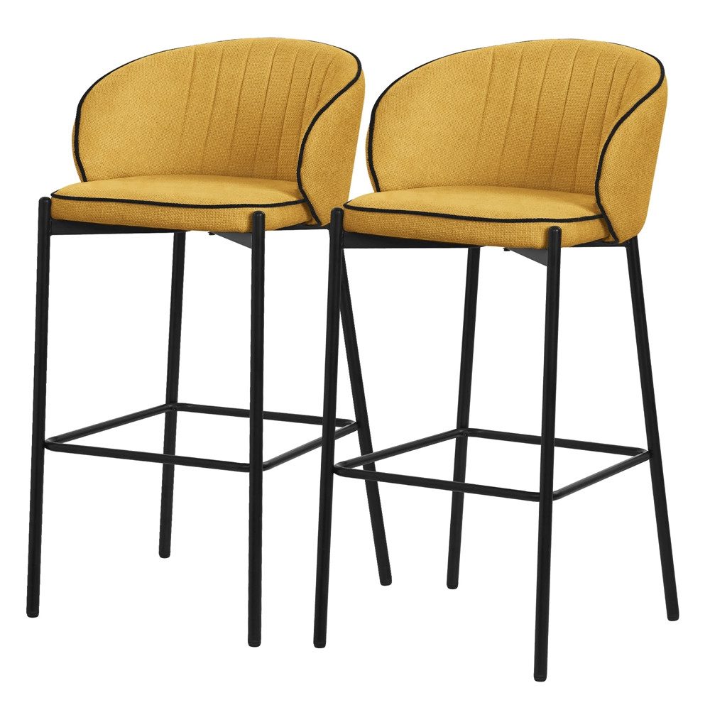 ML-DESIGN Barhocker Gepolsterter Barstuhl mit Metallgestell Rückenlehne und Fußstütze (2 St), Bistrohocker 2er Set Senf Stoffbezug Tresenhocker Küchenhocker