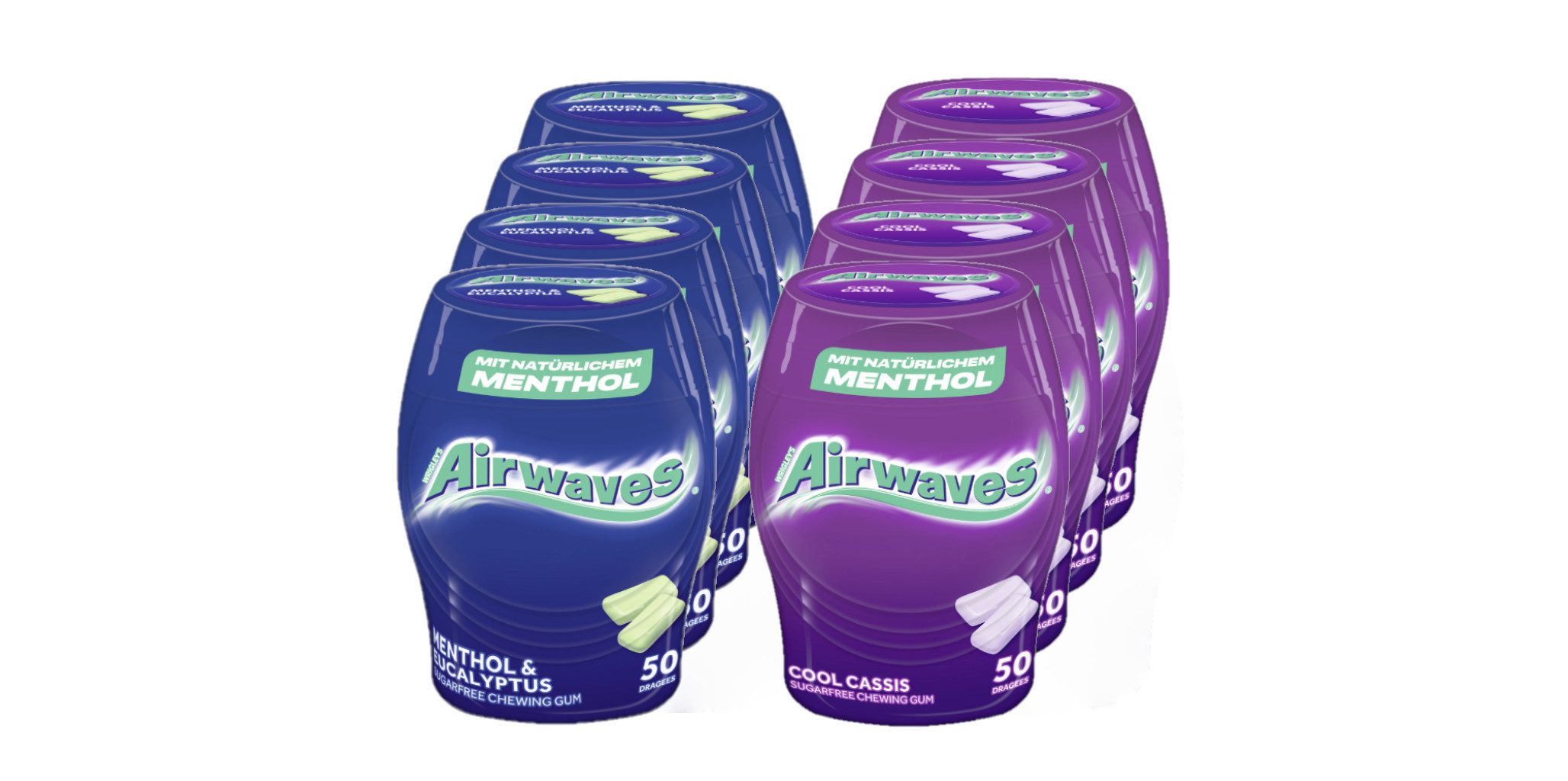 Airwaves Süßigkeit Airwaves Kaugummi Mix Klassiker 8 Dosen, Menthol & Cool Cassis