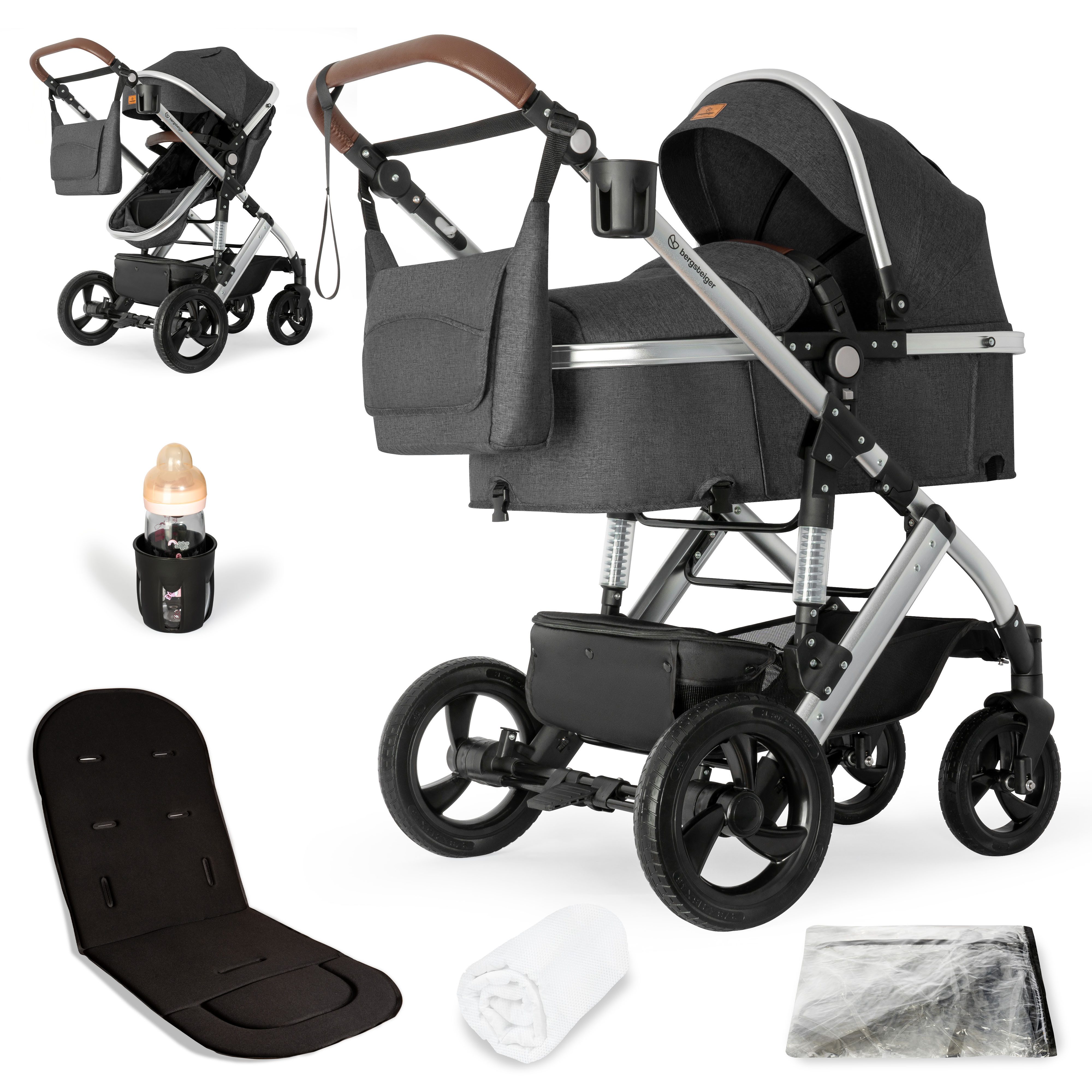 bergsteiger Kombi-Kinderwagen Nizza 3 in 1 Kinderwagen, Auto-Babyschale & Isofix Station optional