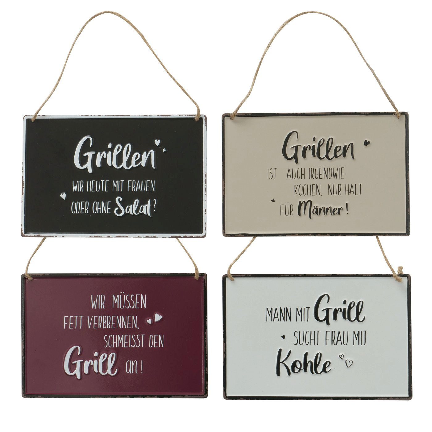 BOLTZE Wanddekoobjekt 4er Set Bedrucktes Schild "Grillen" grau/rot/schwarz/weiß mit verschie