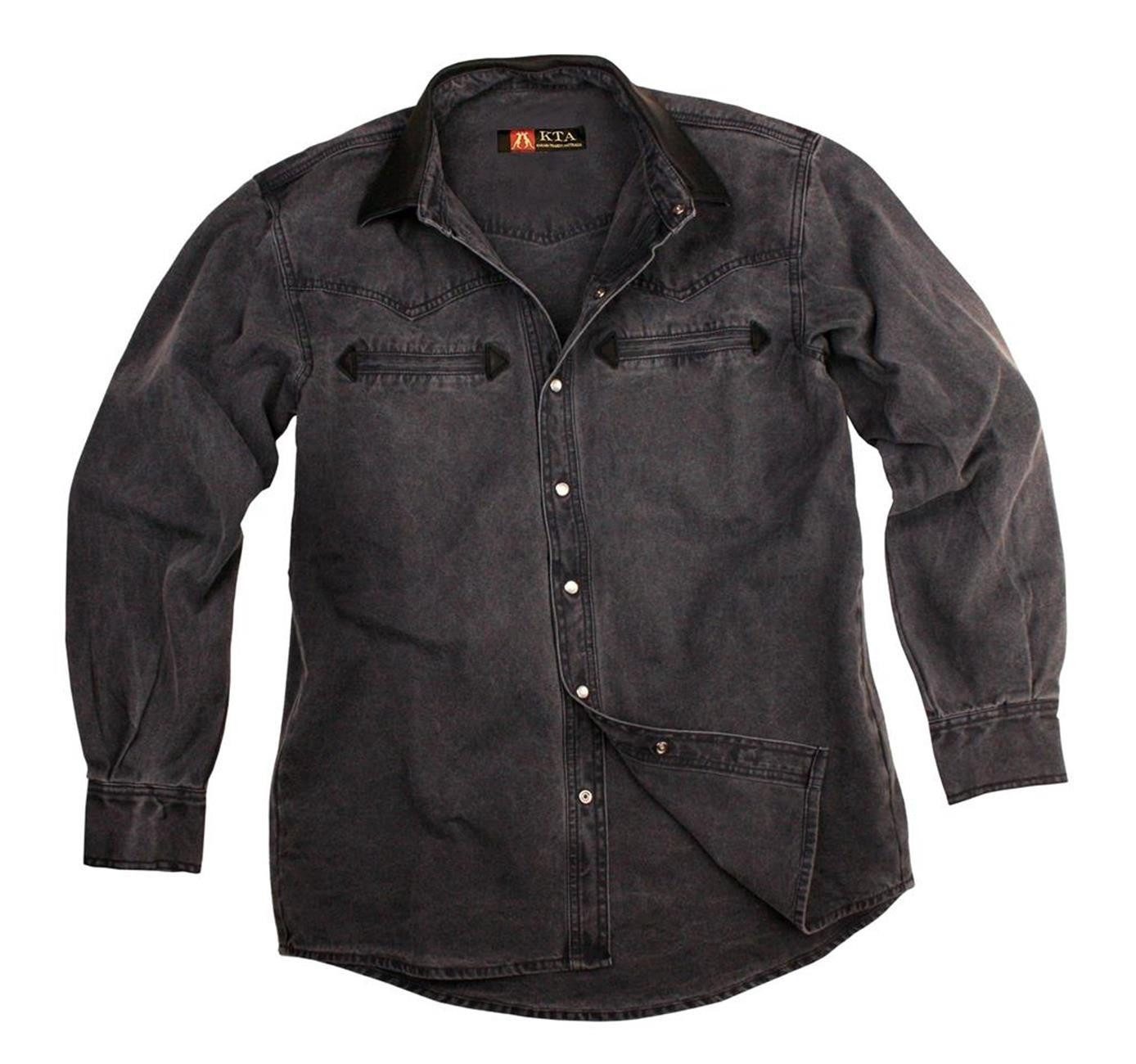 Outbacker Outdoorhemd Cowboy Western Herrenhemd mit Lederkragen und Perlmutt-Knöpfen- Größe