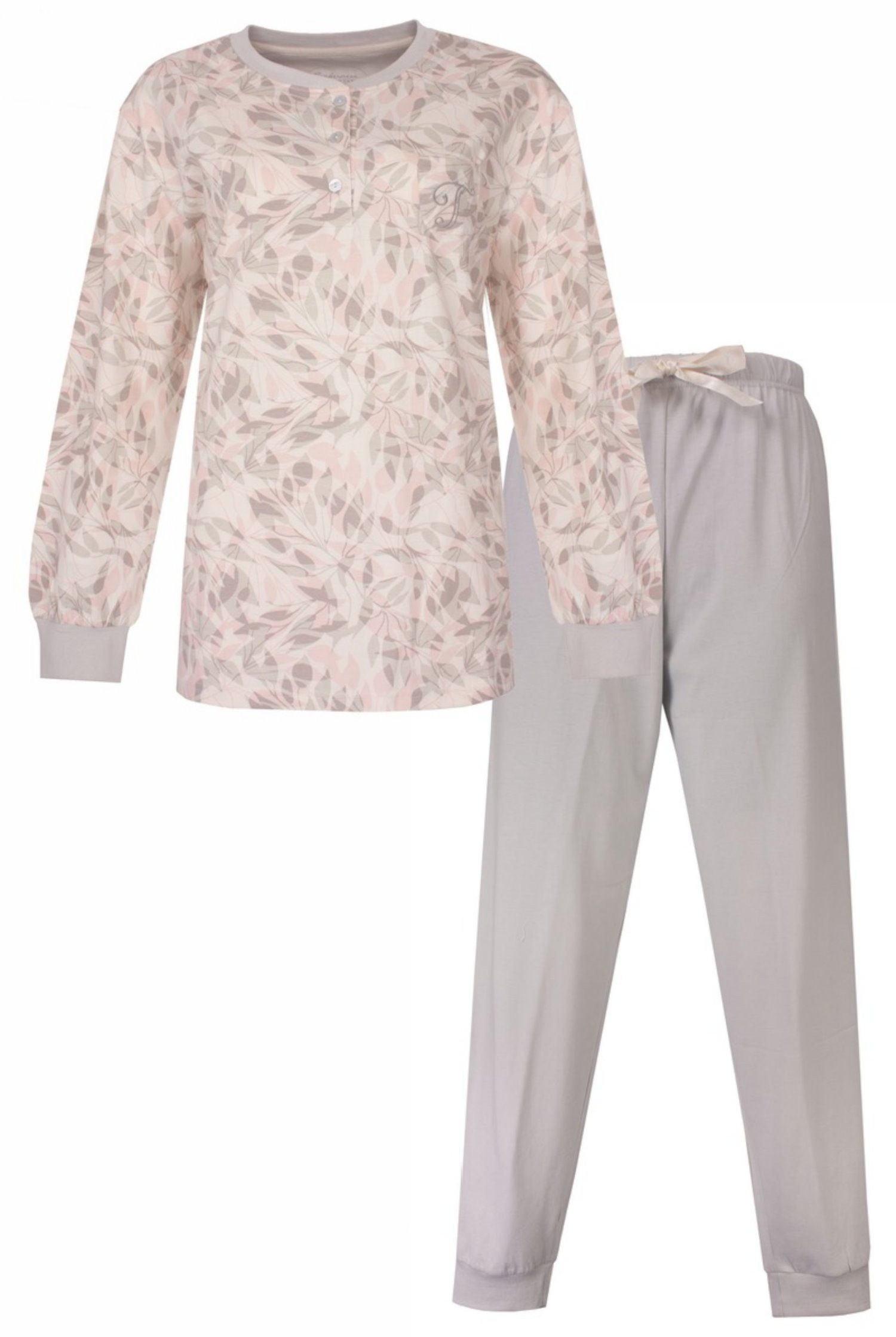 Tenderness Schlafanzug Damen Pyjama mit Bündchen und Knopfleiste (2 tlg) Baumwolle