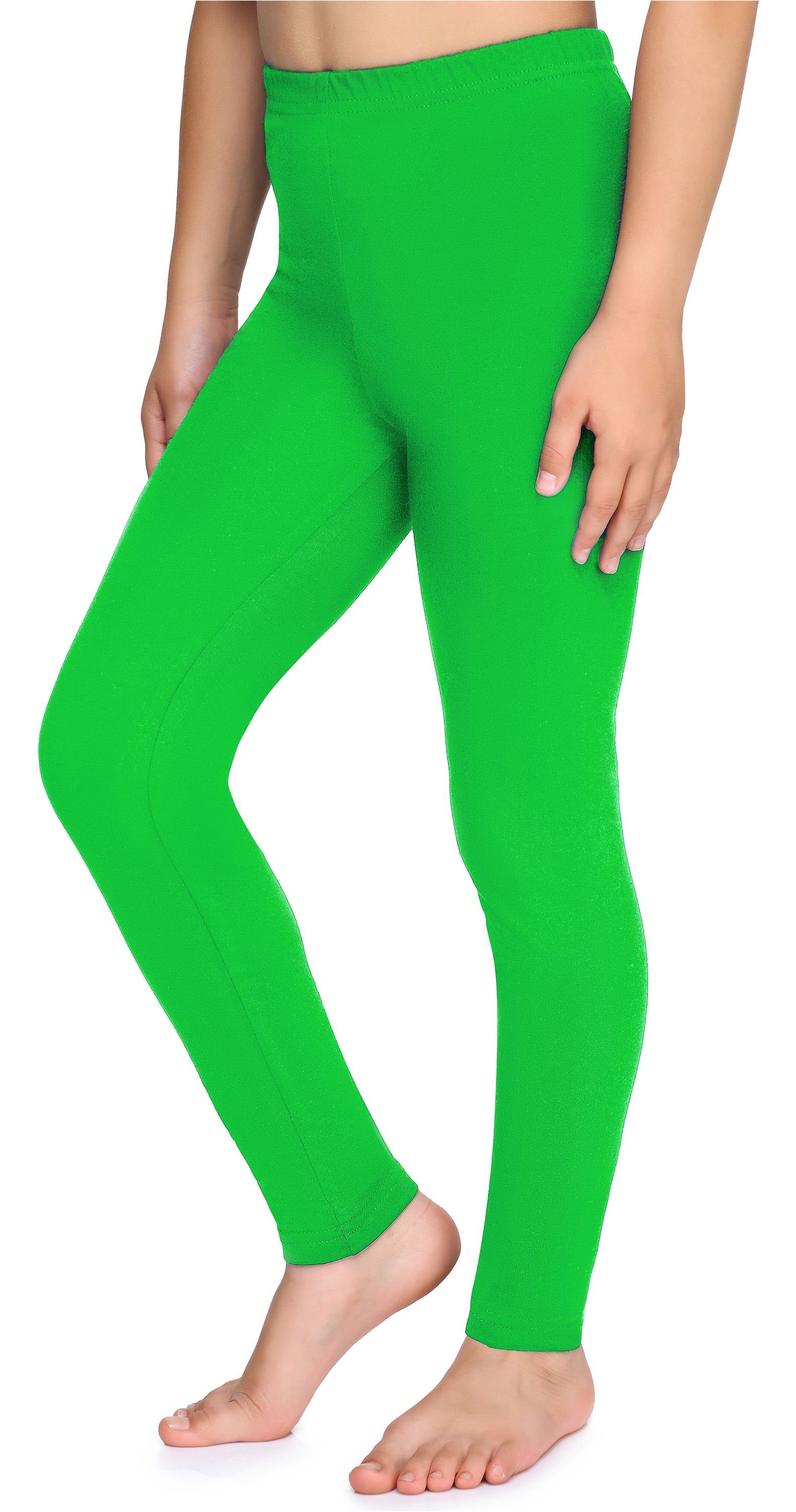 Merry Style Lange (1-tlg) Bund Baumwolle MS10-225 elastischer Grün aus Leggings Mädchen Leggings