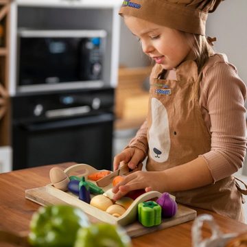 miniHeld Lernspielzeug Kinderküche Zubehör Fleisch Fisch aus Holz zum Schneiden mini Koch