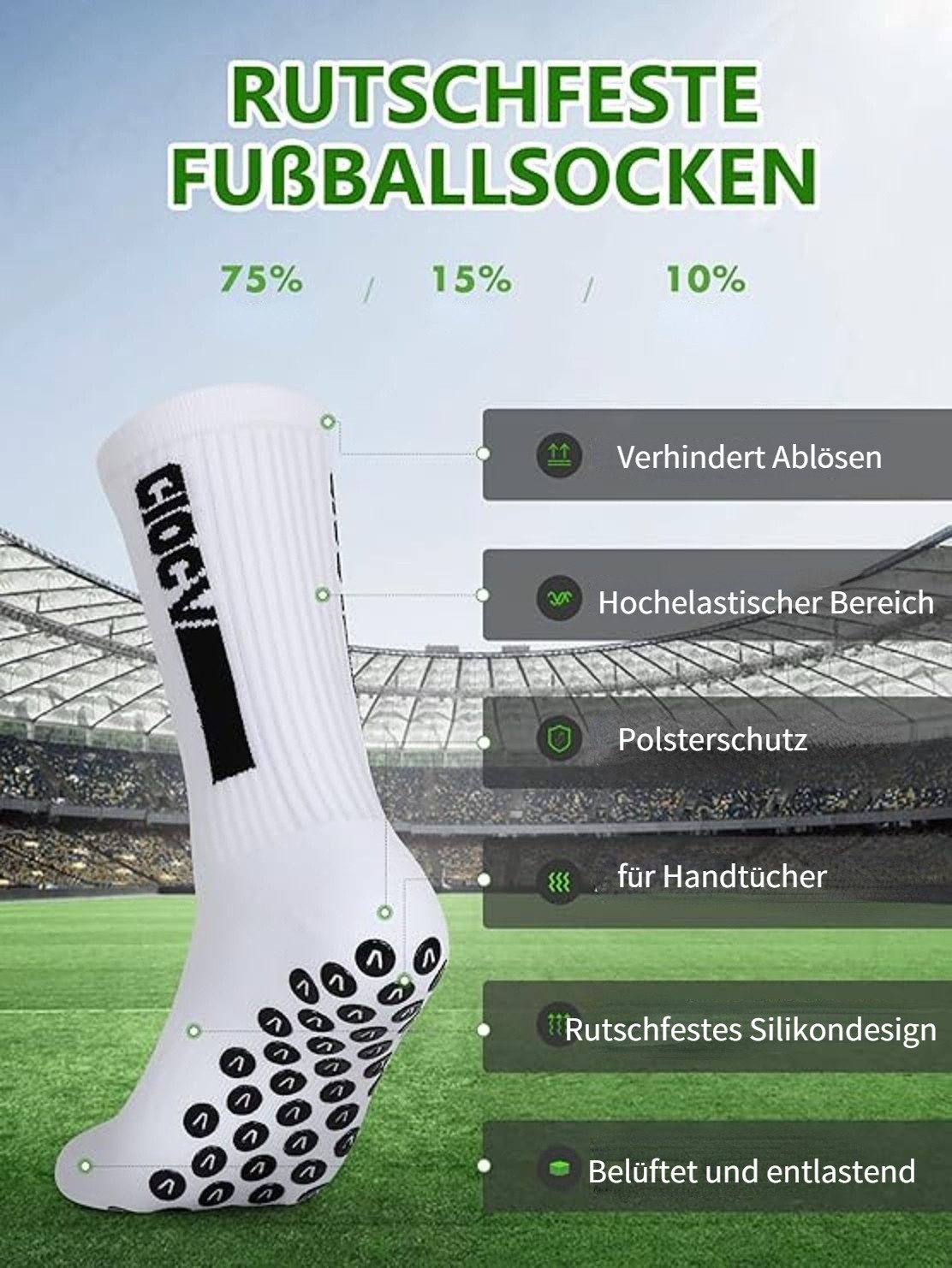 Blusmart Fußball Stutzenstrümpfe Unisex 5er-Pack Fußballsocken (Anti-Rutsch-Design, Allgemeines Verhältnis 38-46 Yards) Geeignet für diverse Outdoorsportarten wie Fußball und Laufen