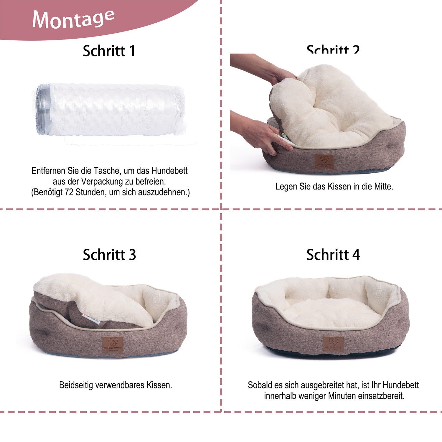 Warenhammer Tierbett Orthopädisches Premium Hundebett, Katzenbett, flauschig weich, für Katzen oder kleine Hunde, 2 Teilig mit Wendekissen / kühlende Sommer oder wärmende Winterseite
