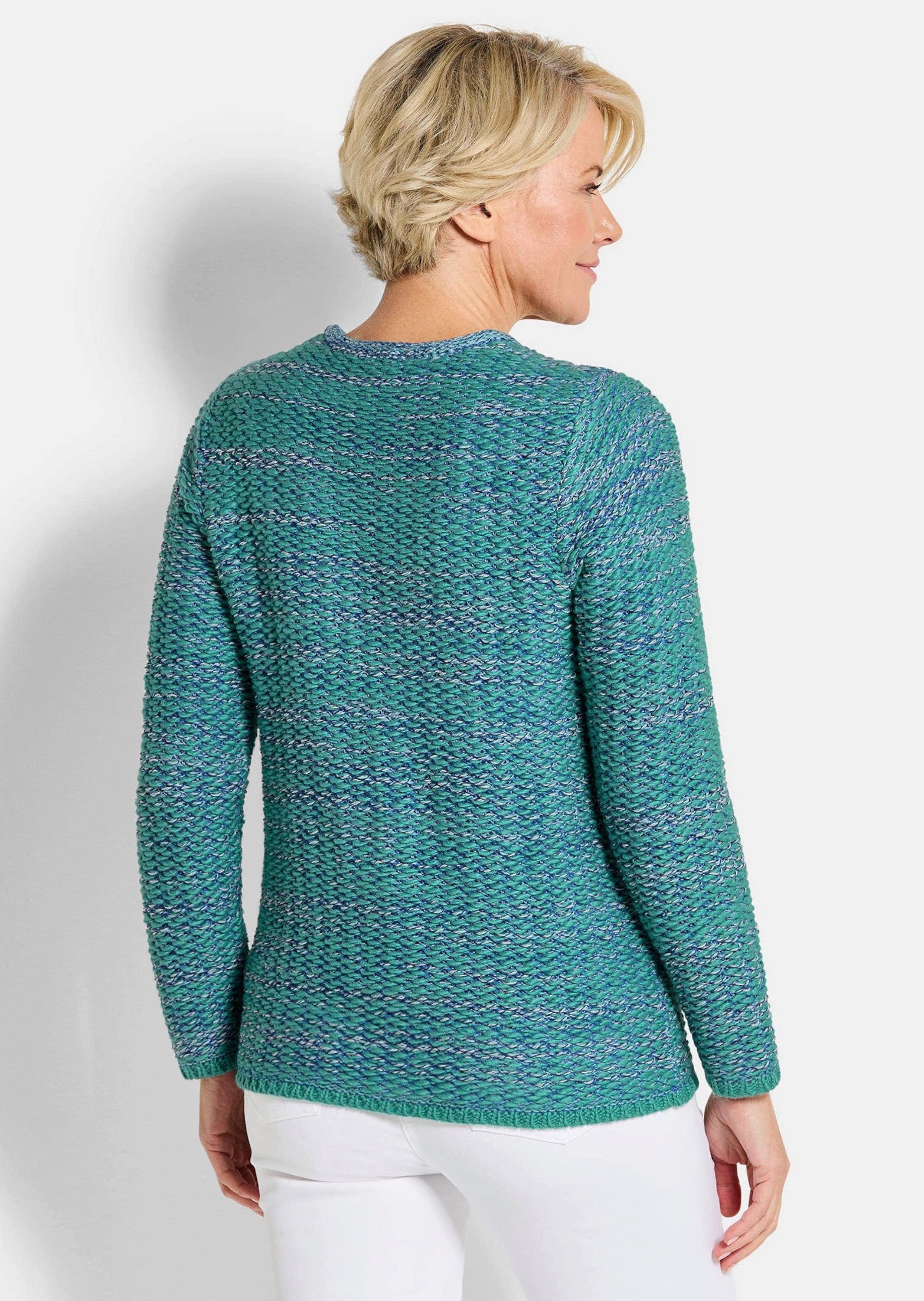 GOLDNER Strickjacke Strukturjacke mit Rollband Freizeitjacke mit Rundhals, Reißverschluss, Rippenbündchen und Langarm