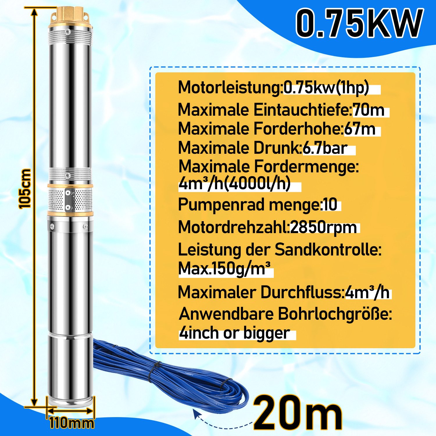 Clanmacy Tiefbrunnenpumpe Brunnenpumpe mit 4000L/h Fördermenge günstig online kaufen