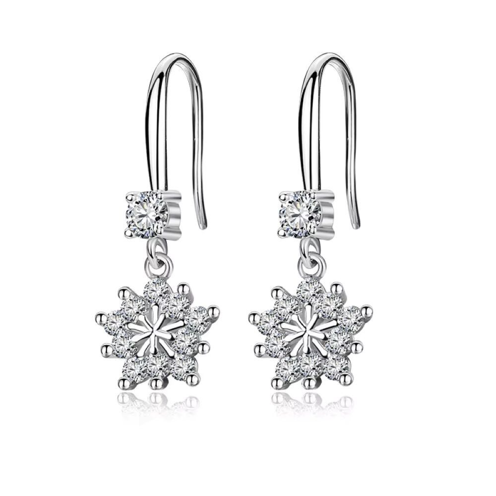 Paar Ohrhaken ZDADAN Ohrringe 925 Silber Schneeflocken Zirkon Damen Schmuck