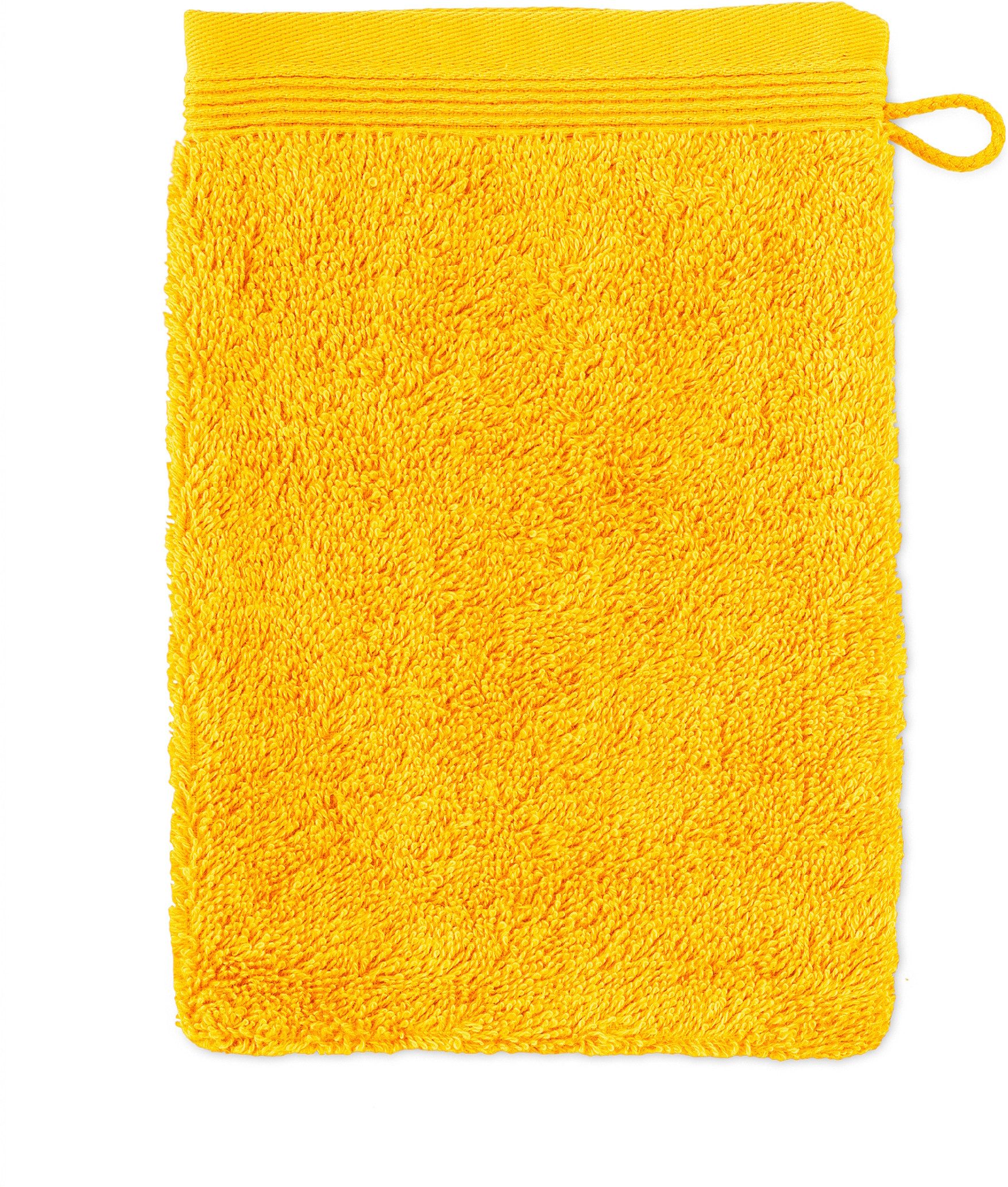 Möve Waschhandschuh Superwuschel 100% Premium Cotton Baumwolle, Walkfrottier (1-St), mit Biesenbordüre und praktischem Kordelaufhänger, einfarbig, weich