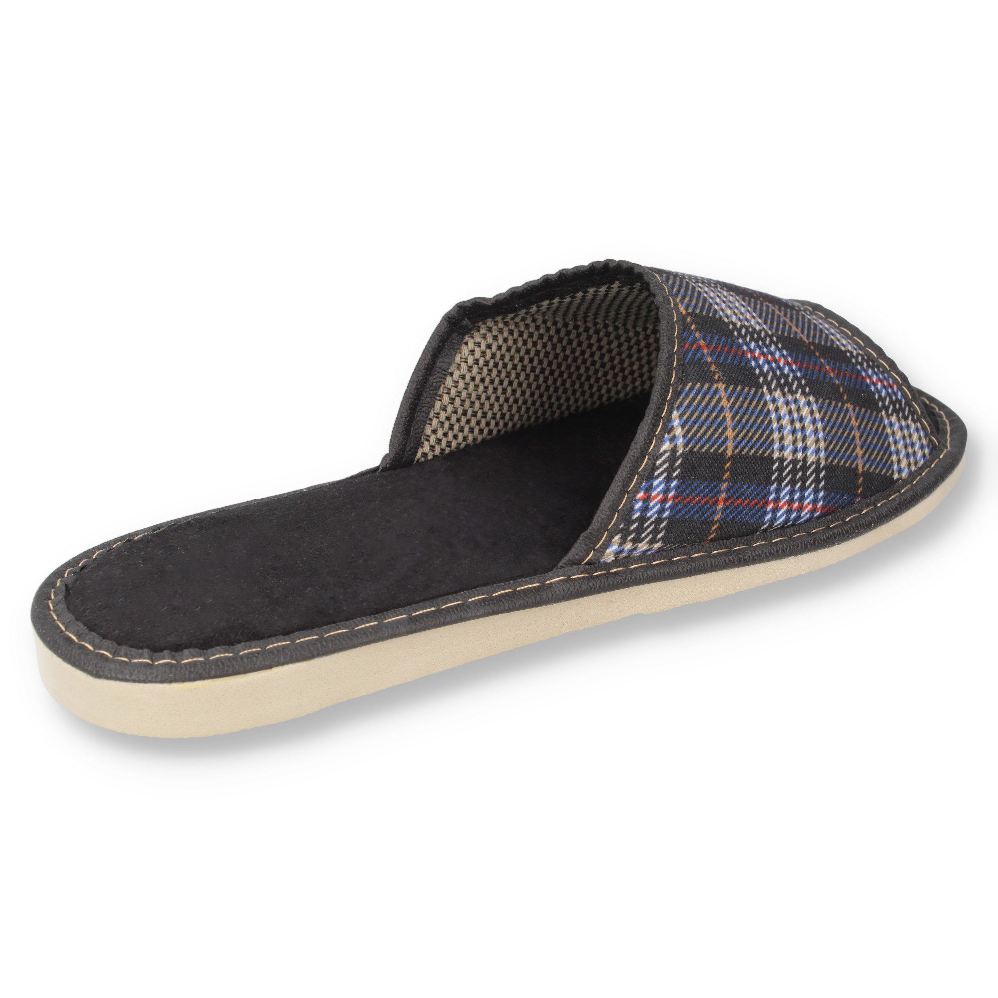 filsko Vejen Herren offen Hausschuh kariert, Slip-On, Open-Toe, samtweich – Bild 5 von 5