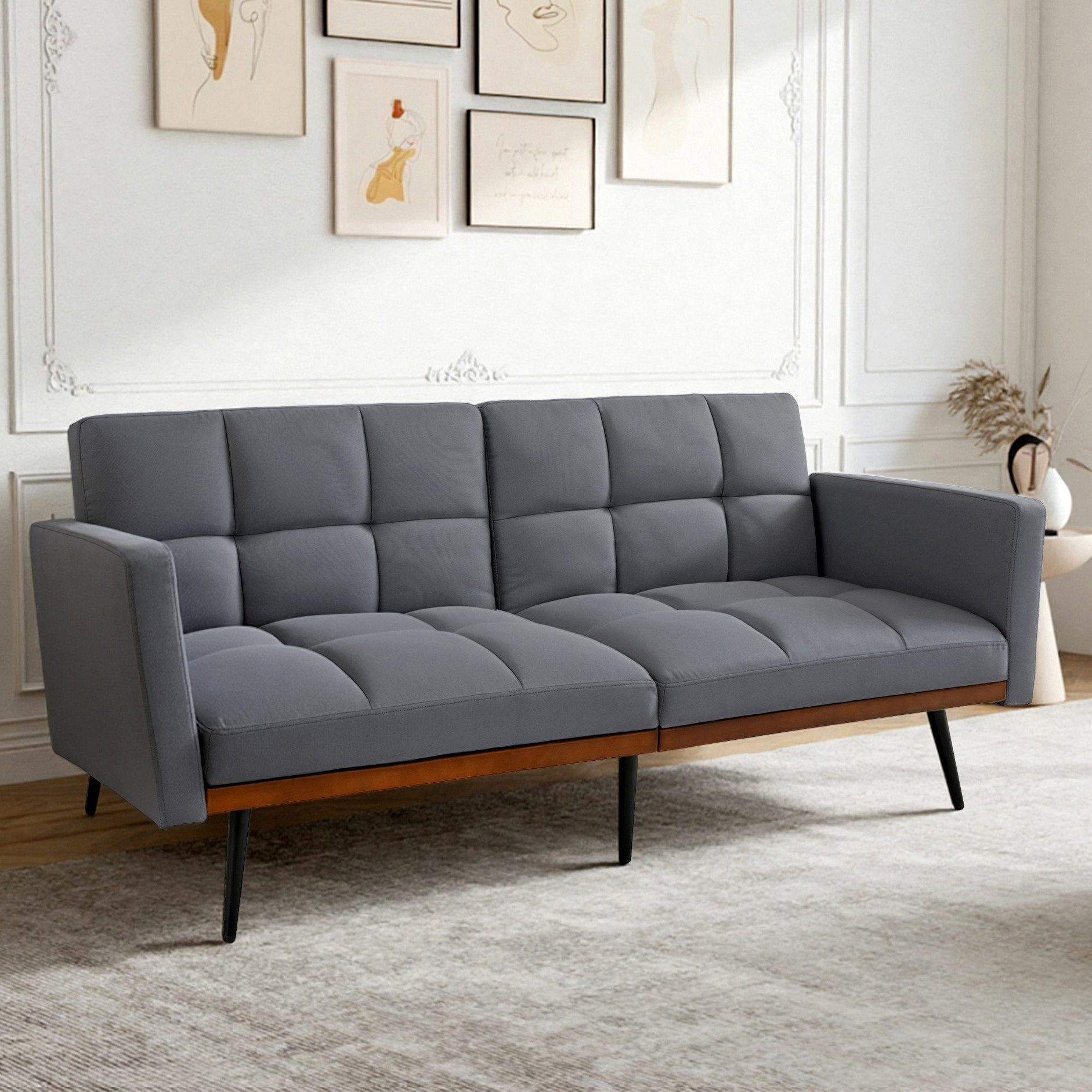 REDOM Schlafsofa Mittelcentury-Moderne, Futon-Couch mit 5-fach Verstellbarer Rückenlehne 1 Teile