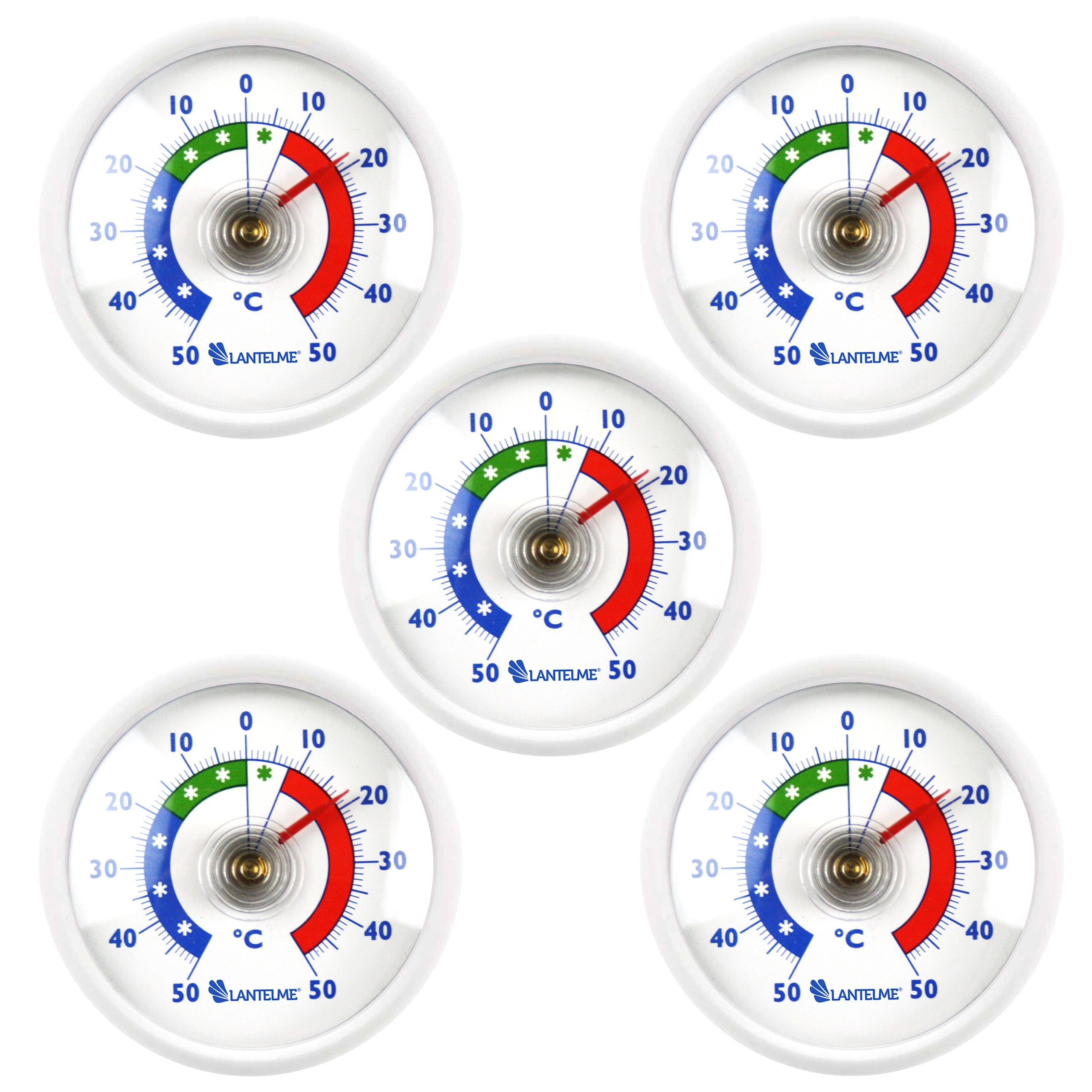 Lantelme Kühlschrankthermometer Kühlschrankthermometer 5er, Spar-Pack 5-tlg., rund 5,2cm farbliche Skala