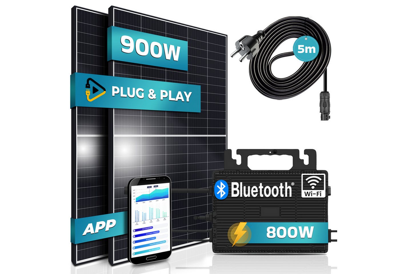 Thumbnail - SUNNIVA Balkonkraftwerk 900W/800W komplett Steckdose -, (Astro Energy 800W Wechselrichter - PV Solaranlage Komplettset -...