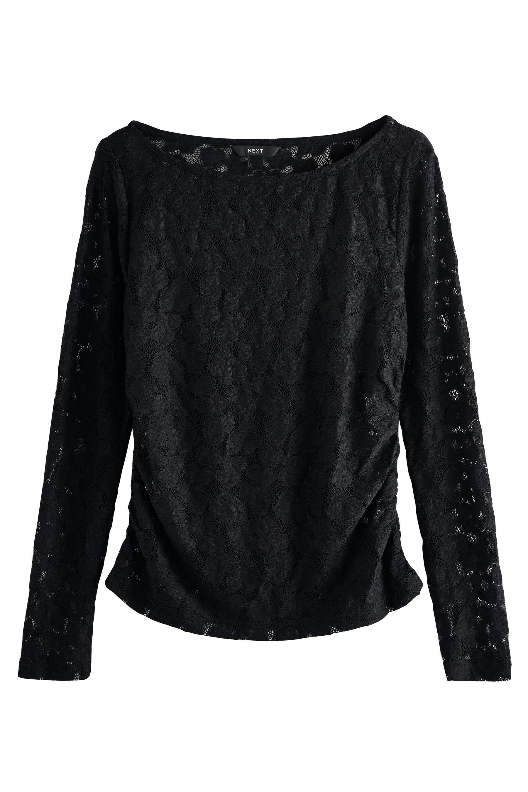 Next Langarmbluse Langarmoberteil mit U-Boot-Ausschnitt und Spitze (1-tlg)
