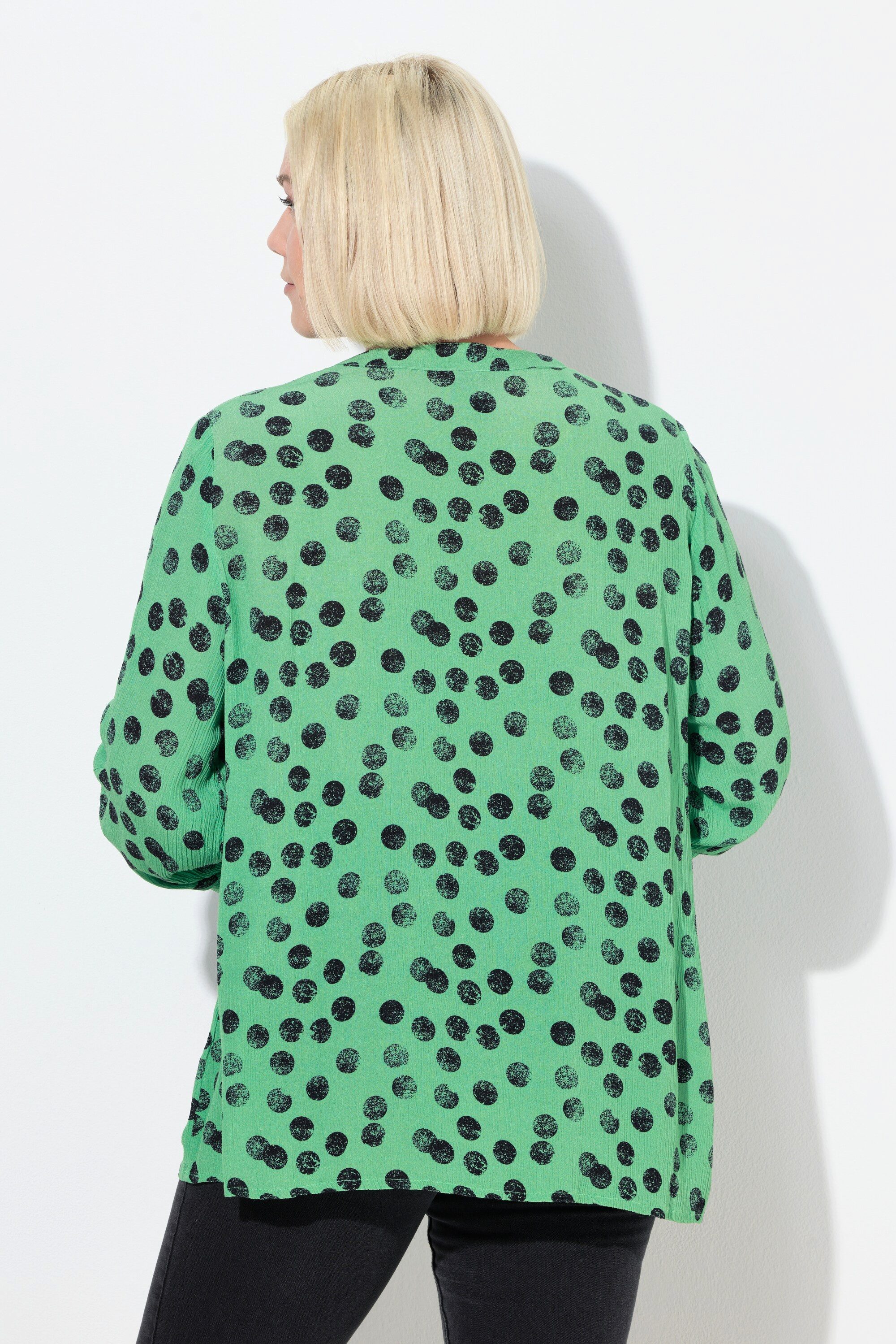 Ulla Popken Tunika Smokbluse Punkte A-Linie Tunika-Ausschnitt Langarm