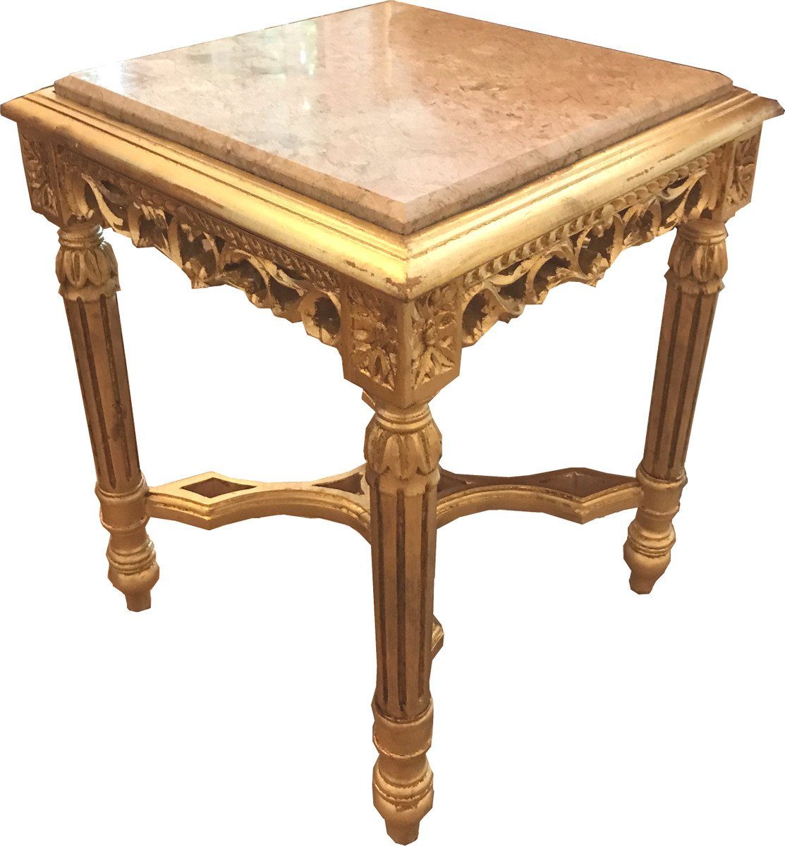 Casa Padrino Beistelltisch Barock mit x Gold Antik Marmorplatte 41 Eckig 41 Stil - Telefon H Beistelltisch 53 Blumen cm Tisch Creme x