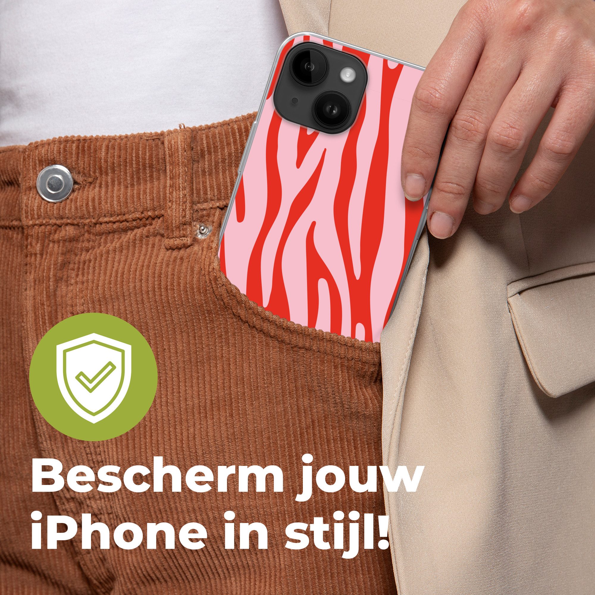 MuchoWow Handyhülle für Apple iPhone 14 Zebramuster - Rosa - Rot - Tiermuster, Smartphone-Bumper, Print, Handy Schutzhülle Dünn