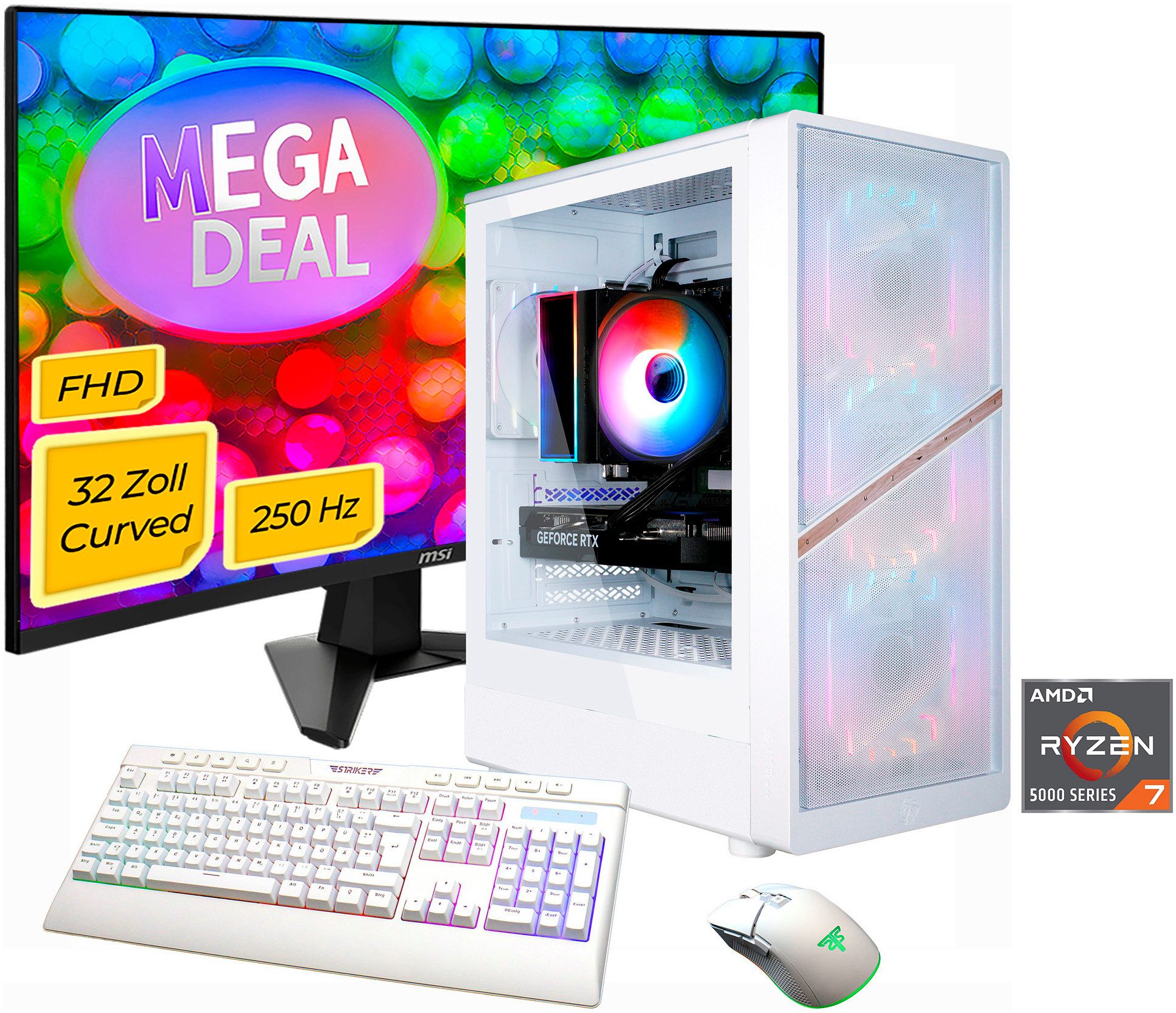 GAMEMAX MegaDeal AERIS MW 2865 AMD Ryzen 7 5700X 16GB 1TB SSD RTX 5060 Gaming-PC-Komplettsystem (32", AMD Ryzen 7 5700X, RTX 5060, 16 GB RAM, 1000 GB SSD, Windows 11 + MSI MAG 32C6X Curved Monitor 80cm (32)