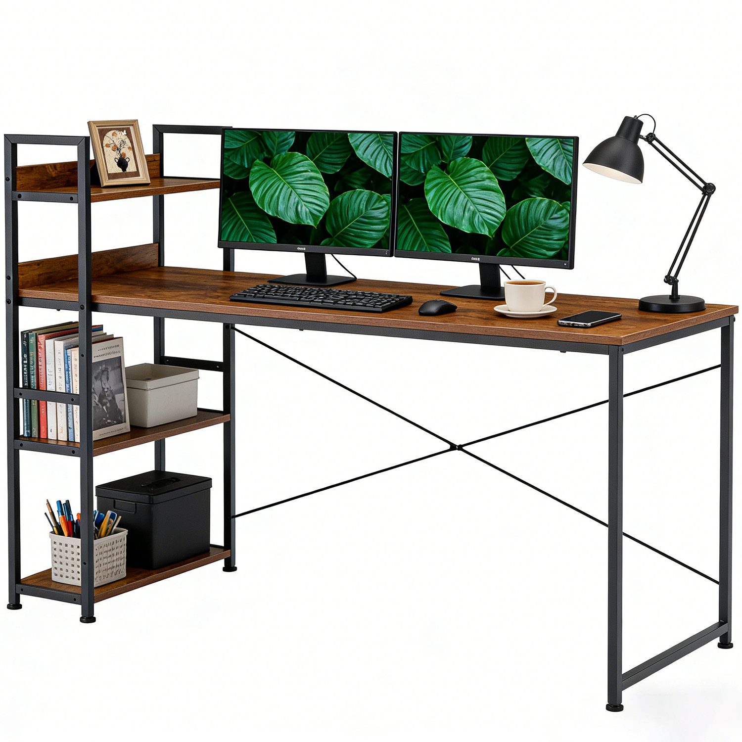 ANYSUN Schreibtisch Computertisch mit Regalböden rechts oder Links (1-St., 1 Tisch), Bürotisch Gamingtisch mit verstellbarer Ablage 120 / 140 cm