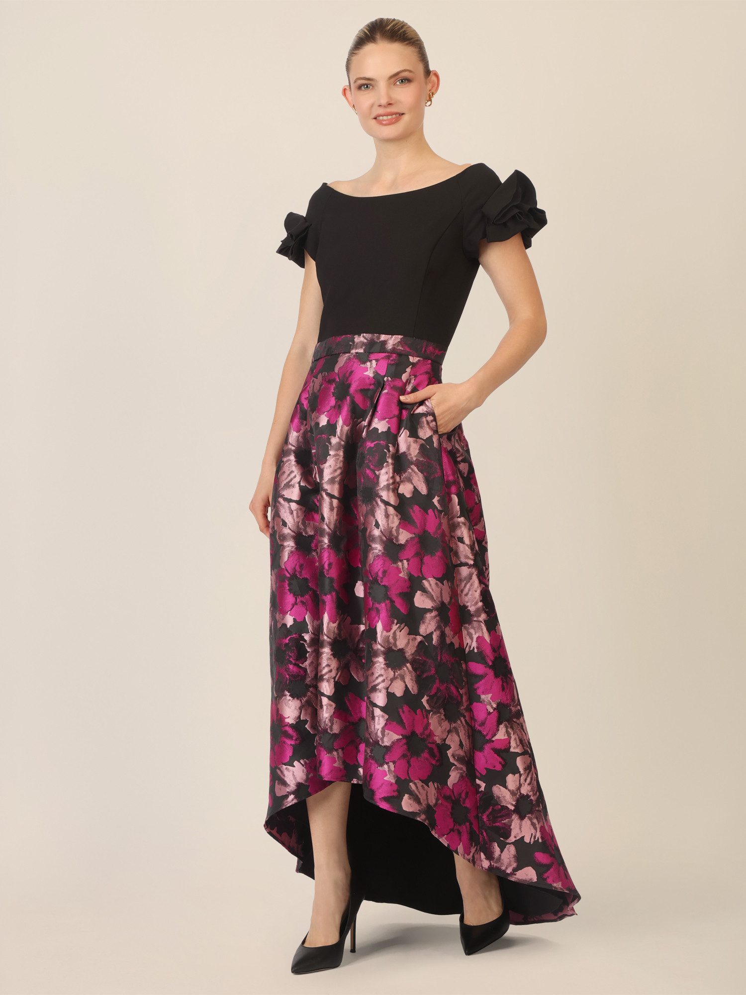 Apart Abendkleid aus festem Jersey und Jacquard mit Blumenmuster günstig online kaufen