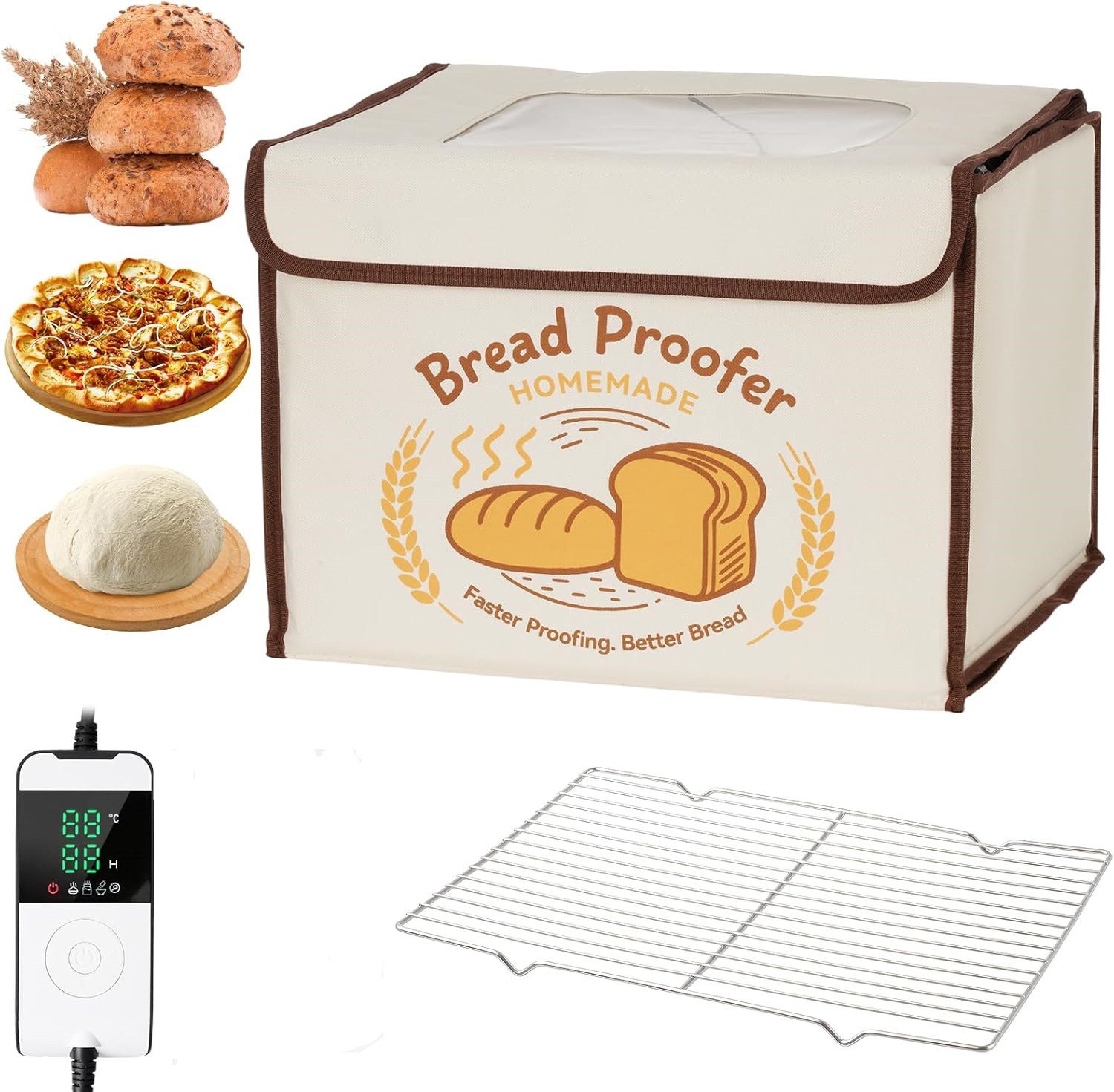 Insma Gärkorb 85W 36L Faltbare Brot-Gärbox Sauerteig Gärbox, (mit Temperaturregelung 18-45 °C, 48-Std-Timer und Edelstahlrost), zum Brotbacken Joghurt & Pizza, 40×30×30cm