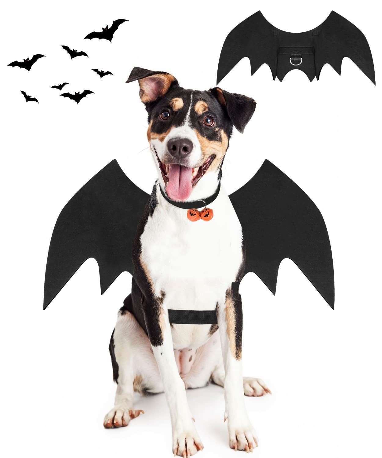 Bomiclss Hundekostüm Halloween-Kostüm für kleine Hunde, Fledermausflügel mit Kürbisglocke, Halloween-Kostüm für Hunde und Katzen, Party-Dekoration