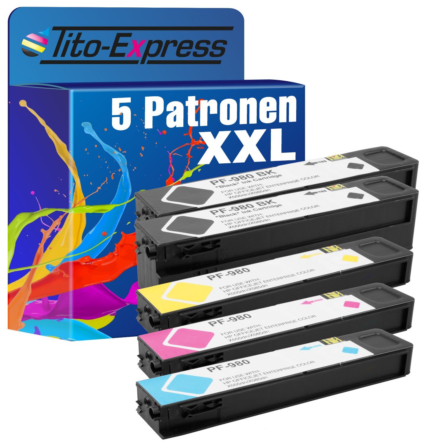 Tito-Express 5er Set Tintenpatrone X585dn 980XL (Multipack, ersetzt X550 XL 980 OfficeJet HP Flow für X585z) Enterprise X555dn HP X580 X585f