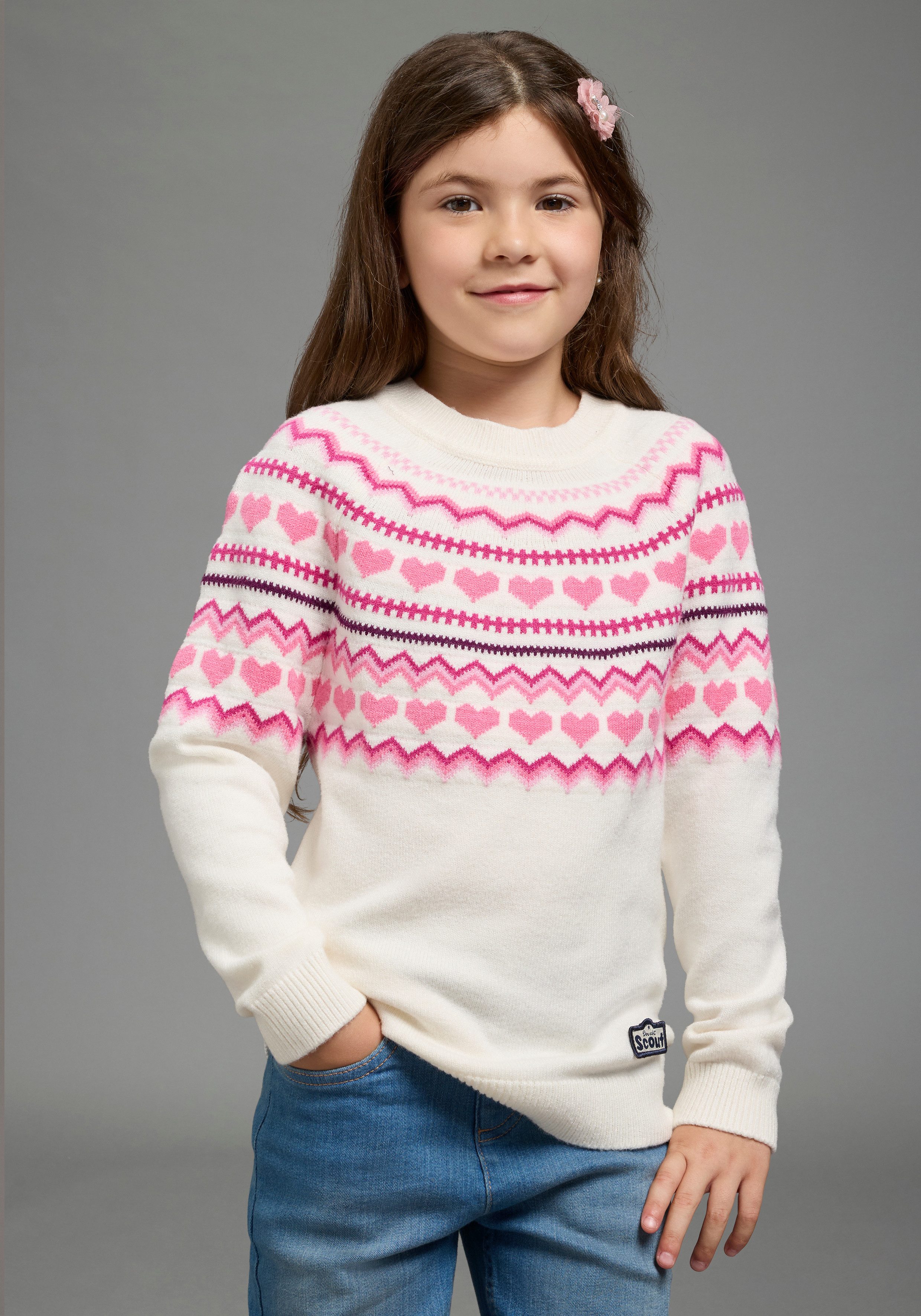 Scout Strickpullover Jaccquard Pullover - Herzendesign - NEU von SCOUT Langarm, elastisches Strickmaterial
