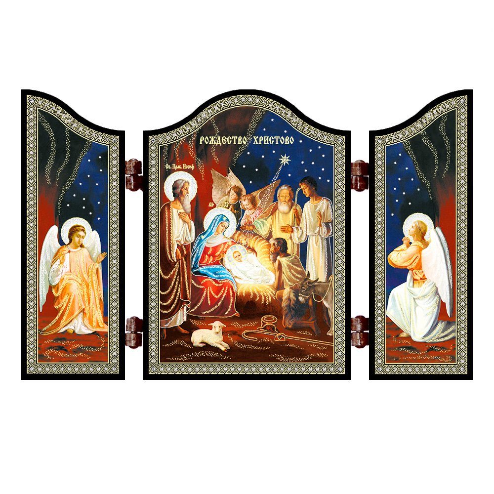NKlaus Holzbild Geburt Jesu Christi Ikone-Triptychon - Weihnachtsikone 1432 günstig online kaufen