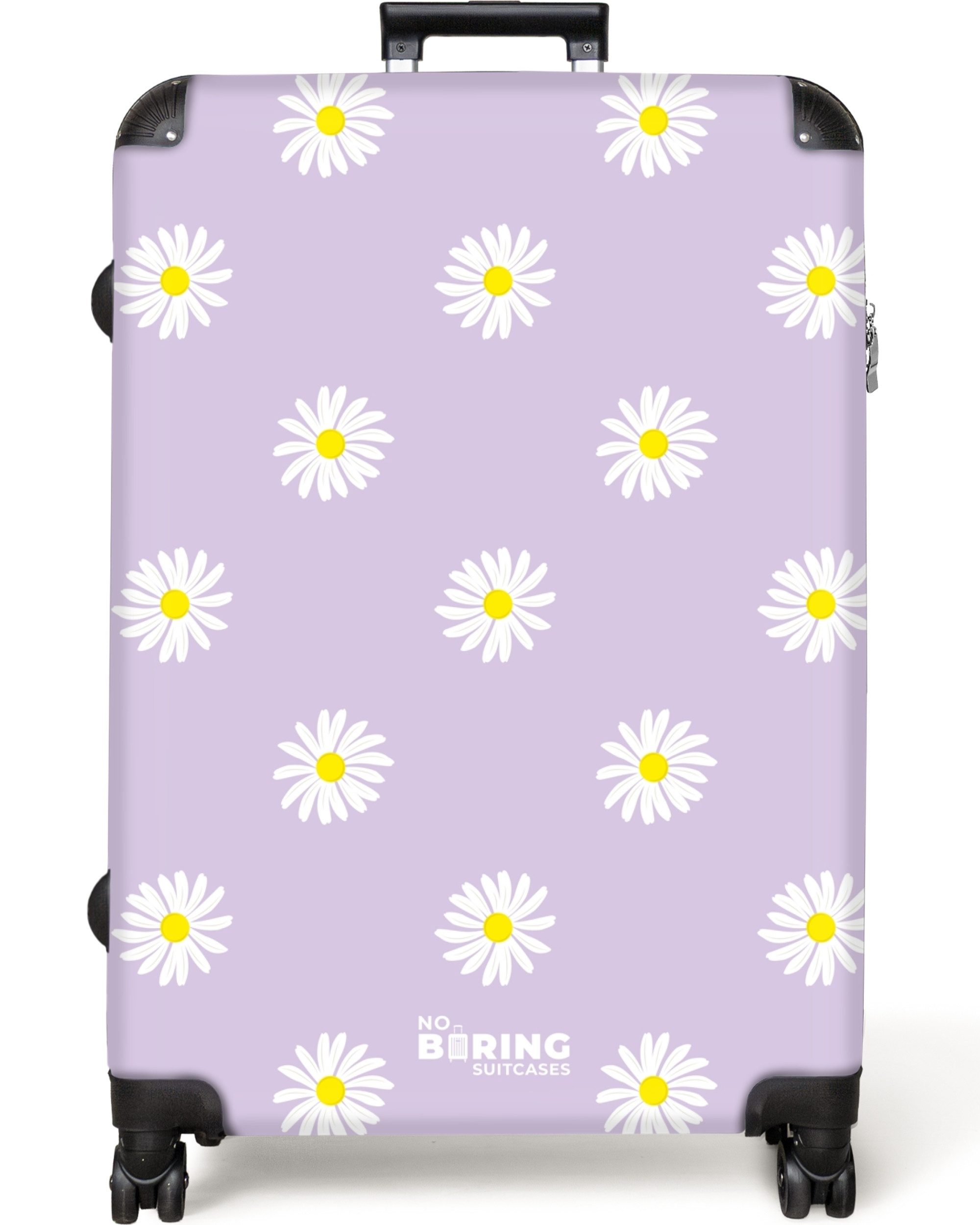 NoBoringSuitcases.com© Hartschalen-Trolley Pastellviolett mit Gänseblümchen günstig online kaufen